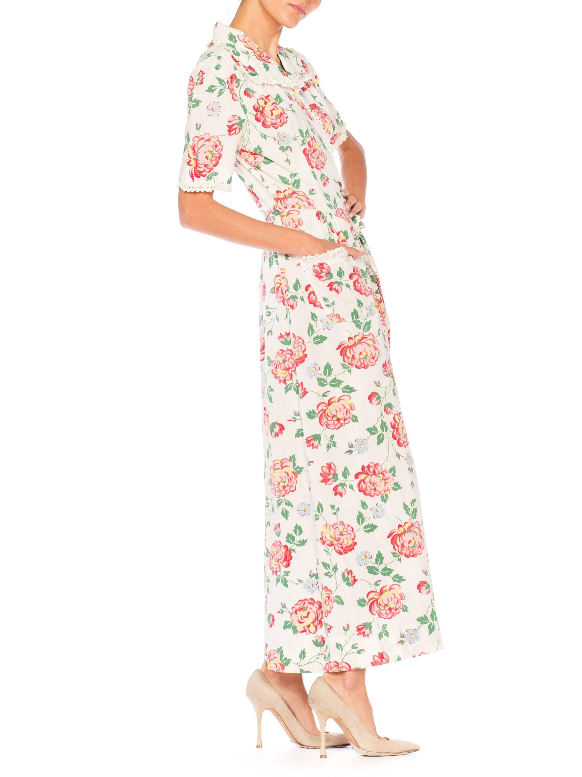 Floral Printed Cotton Dress, 1940s  2