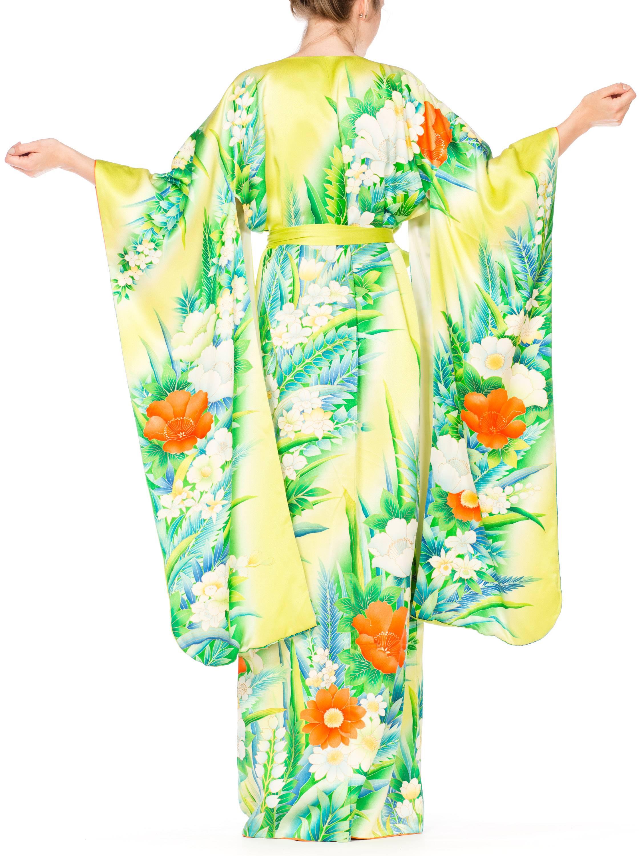 Morphew Collection Tropical Hand Painted Japanese Kimono Dress In Excellent Condition In New York, NY