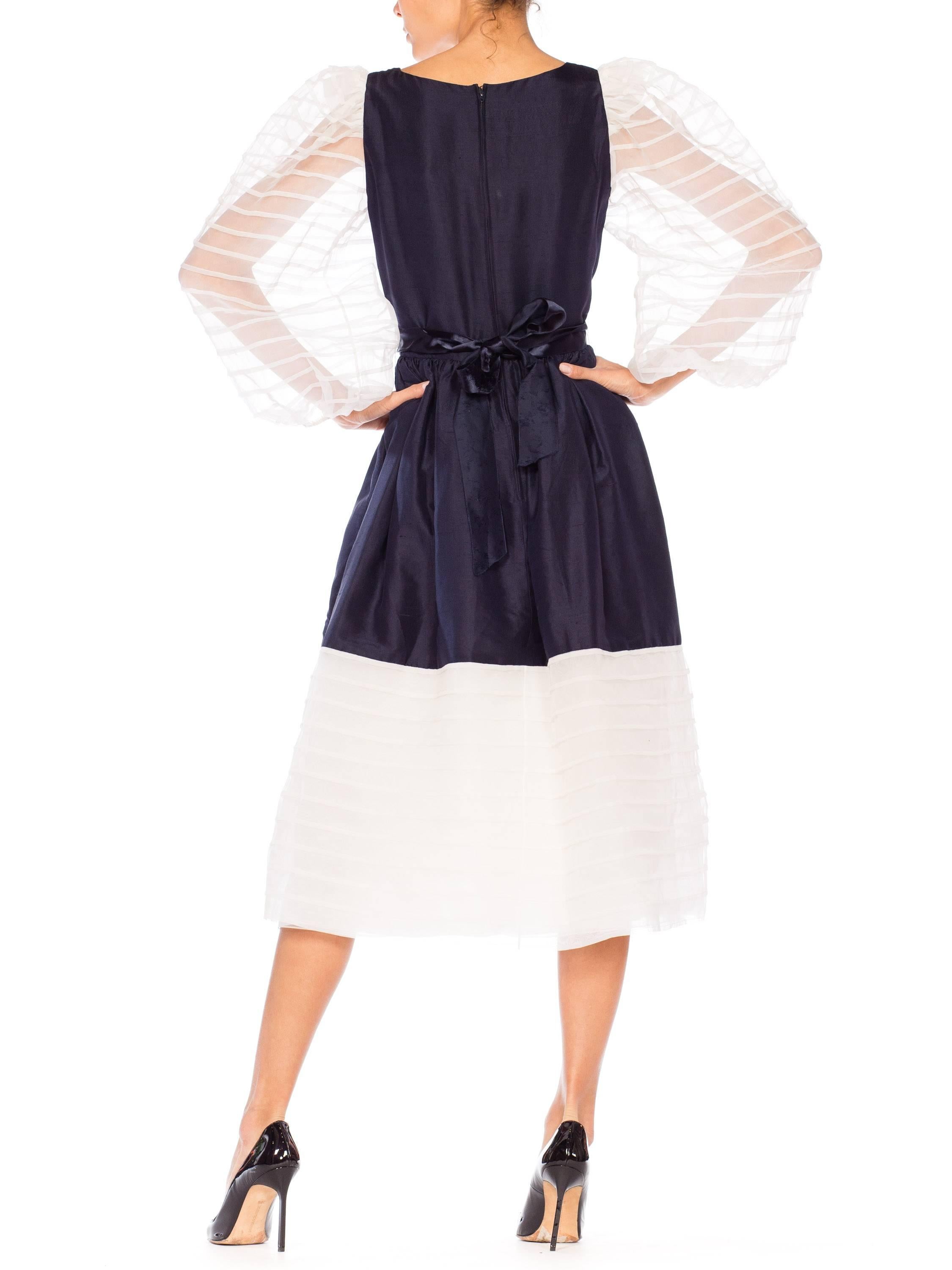 1960s Navy and White Puffy Sleeve Dress 3
