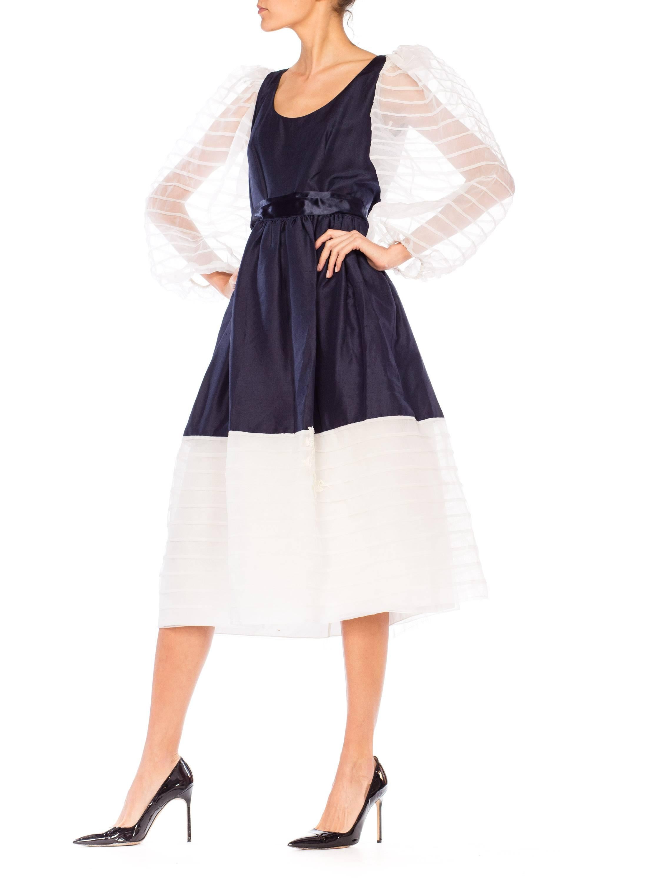 1960s Navy and White Puffy Sleeve Dress 4