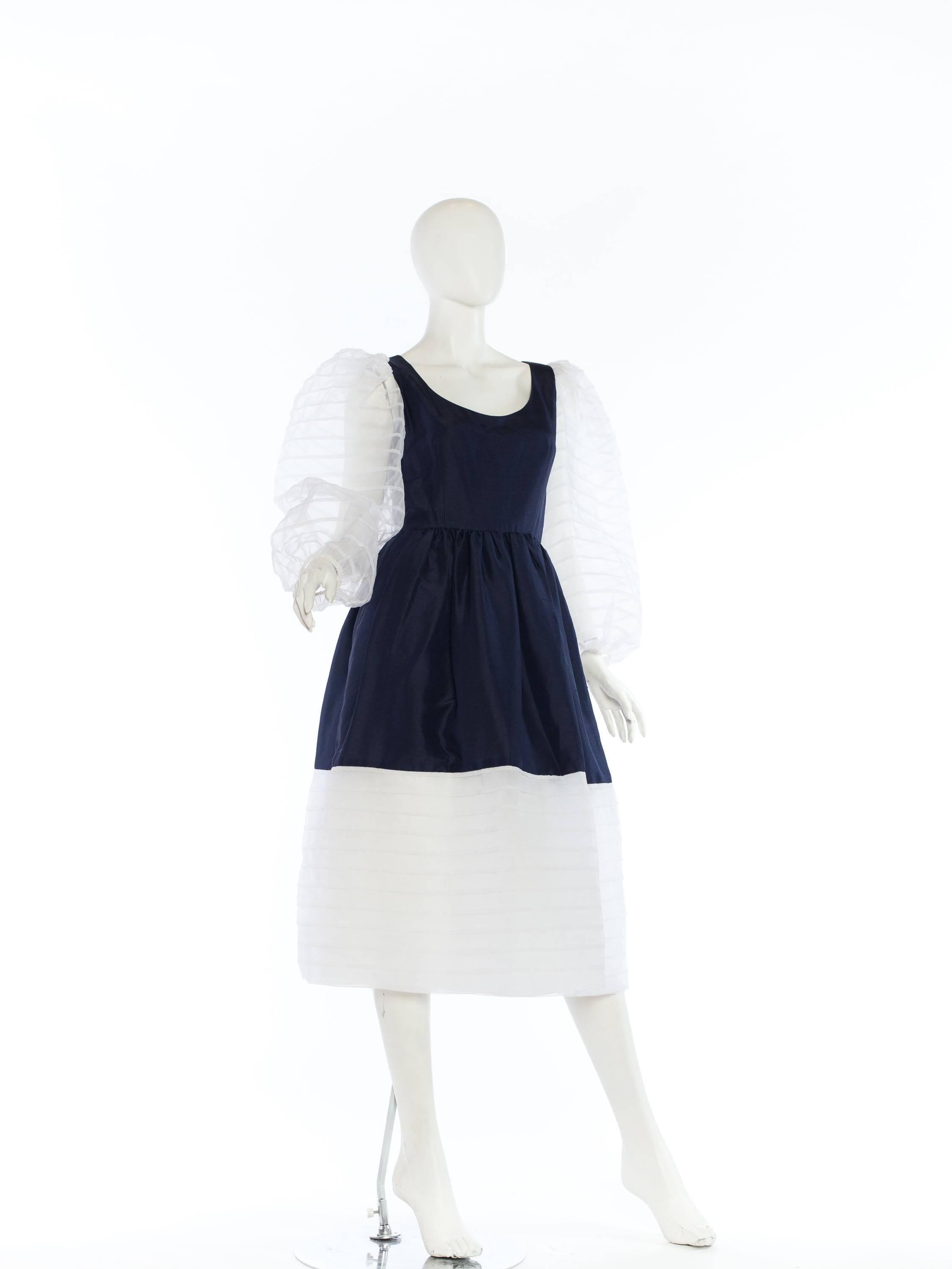 1960s Navy and White Puffy Sleeve Dress 8