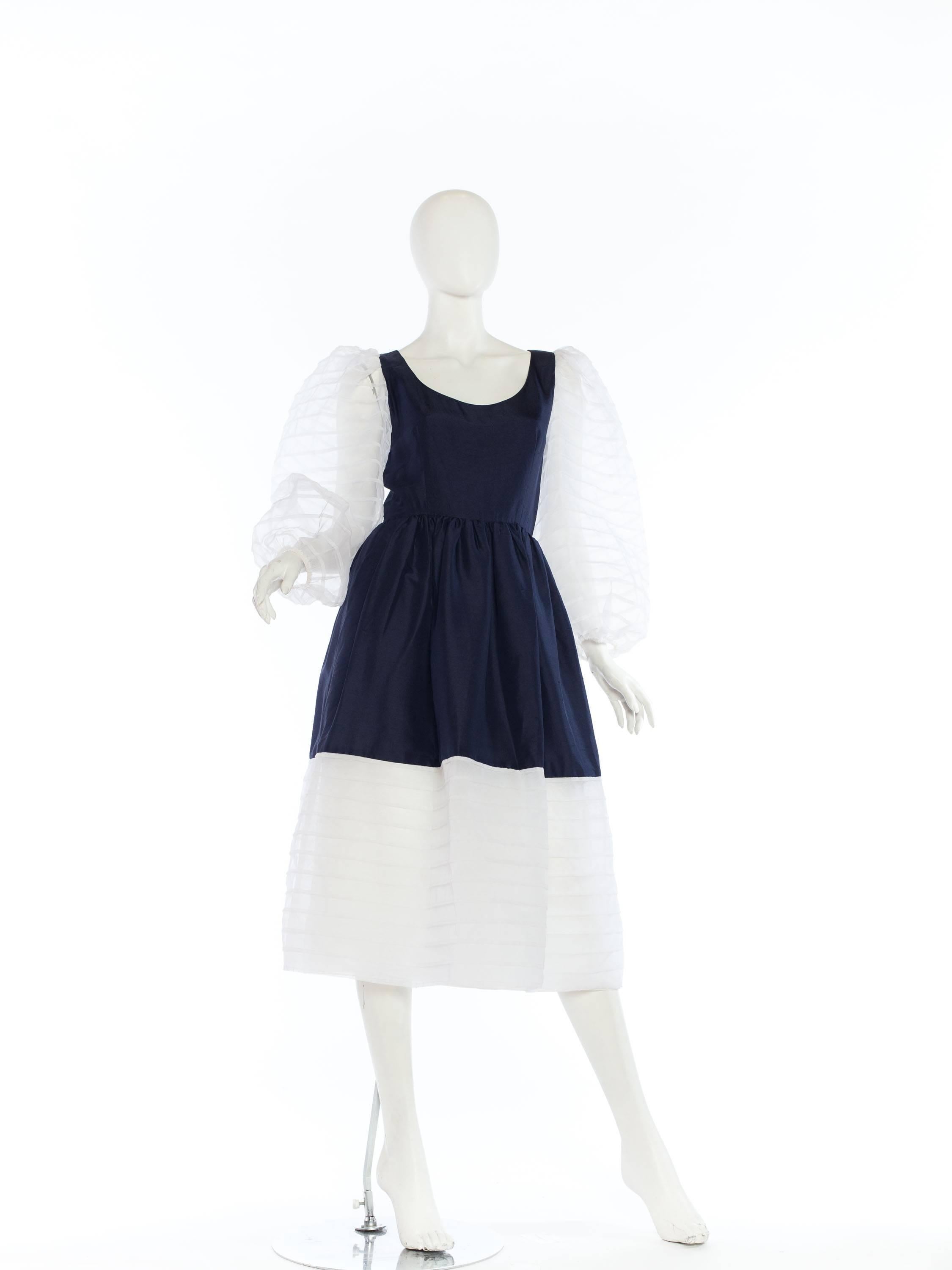 1960s Navy and White Puffy Sleeve Dress 9