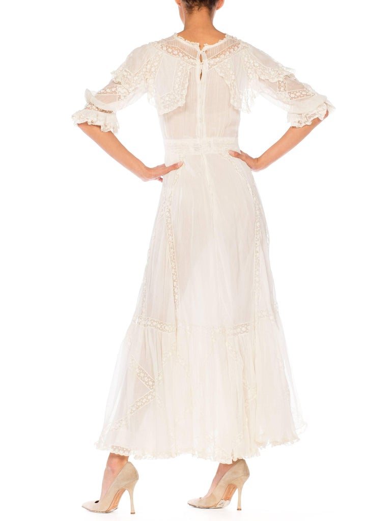 Belle Epoque Late Victorian Cotton and Lace Tea Dress at 1stDibs