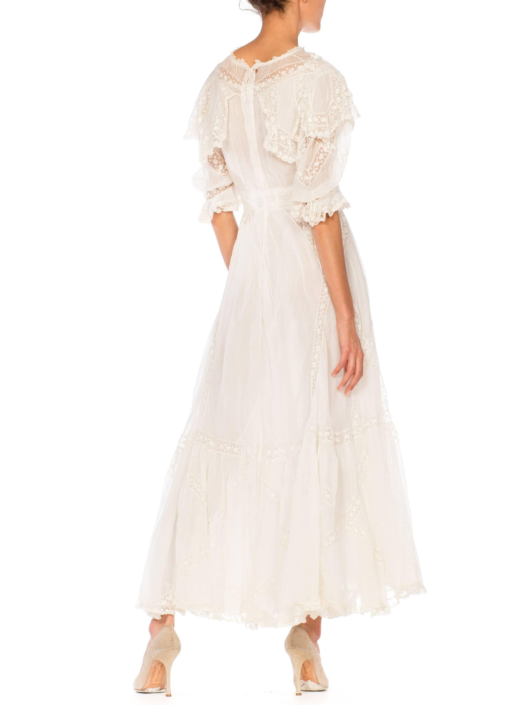 Belle Epoque Late Victorian Cotton and Lace Tea Dress 1