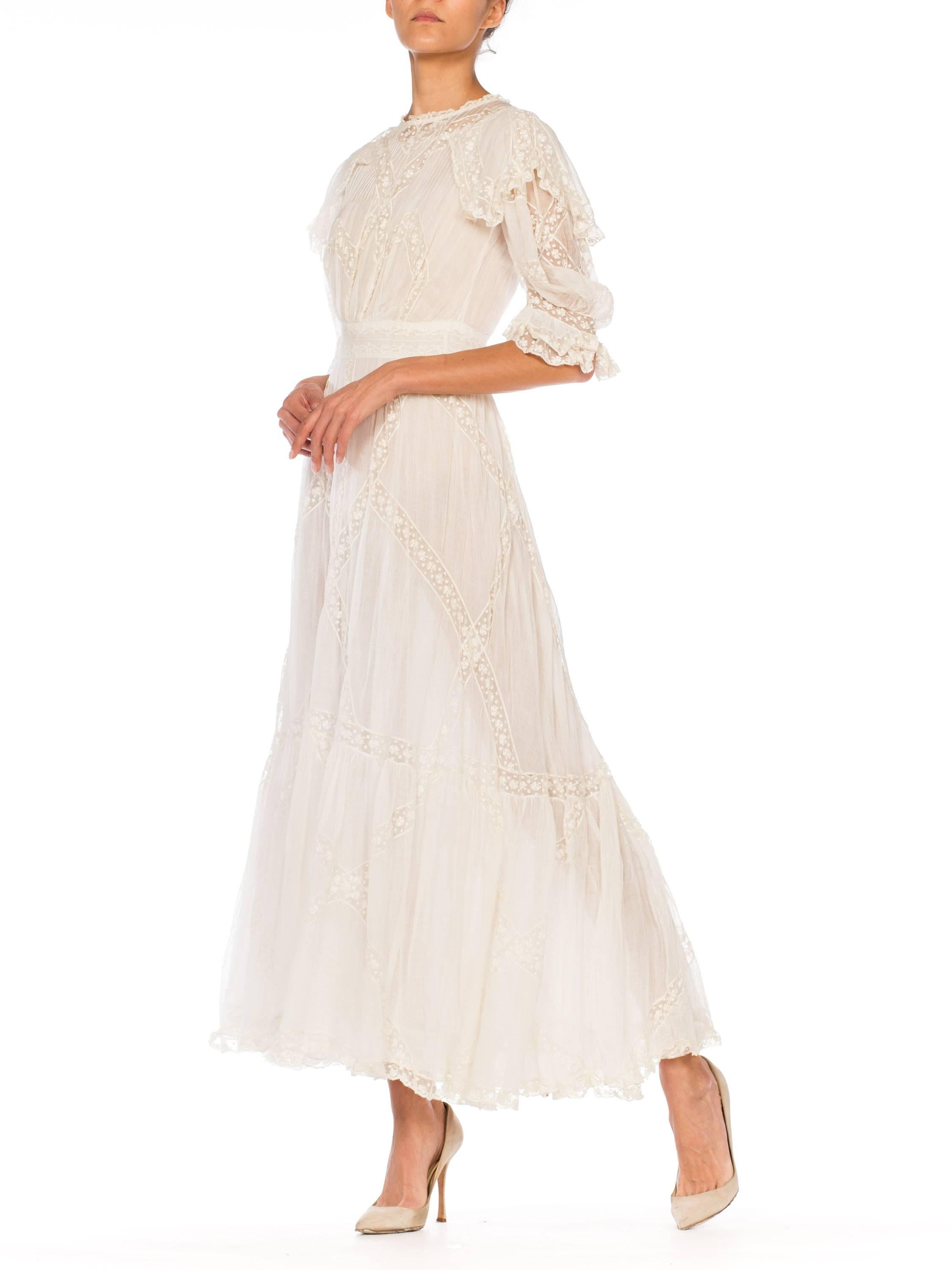 Belle Epoque Late Victorian Cotton and Lace Tea Dress 4