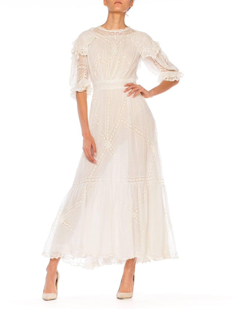 Belle Epoque Late Victorian Cotton and Lace Tea Dress at 1stDibs