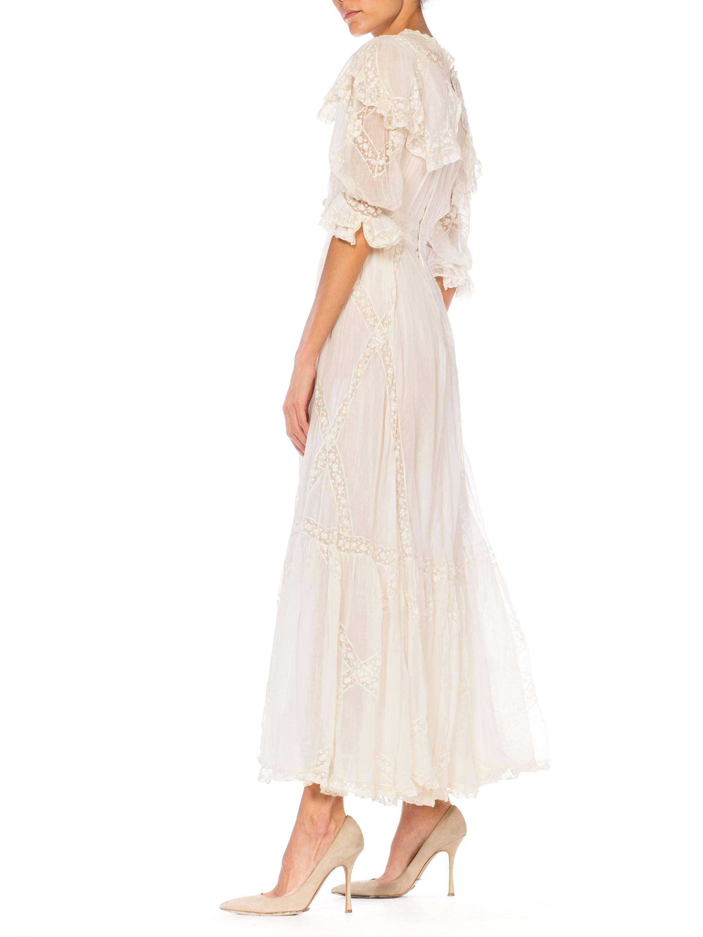 Belle Epoque Late Victorian Cotton and Lace Tea Dress 8