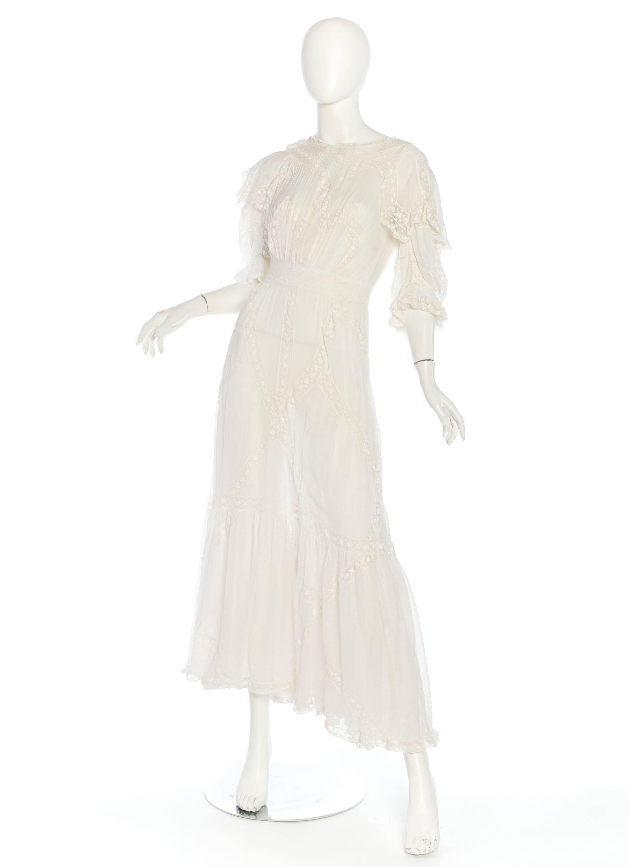 Belle Epoque Late Victorian Cotton & Lace Tea Dress