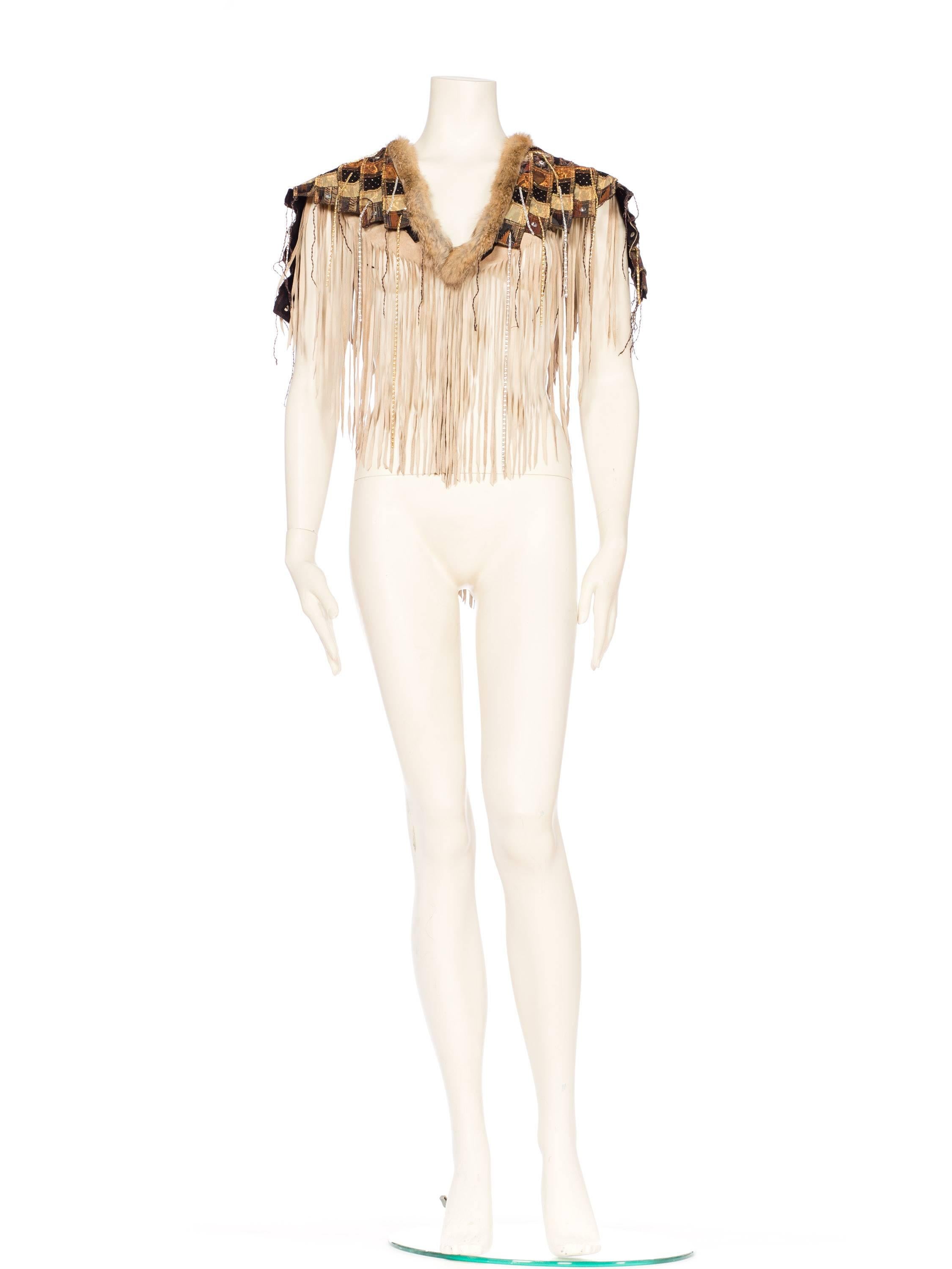 Suede Fringe Capelet With Fur Trim 12