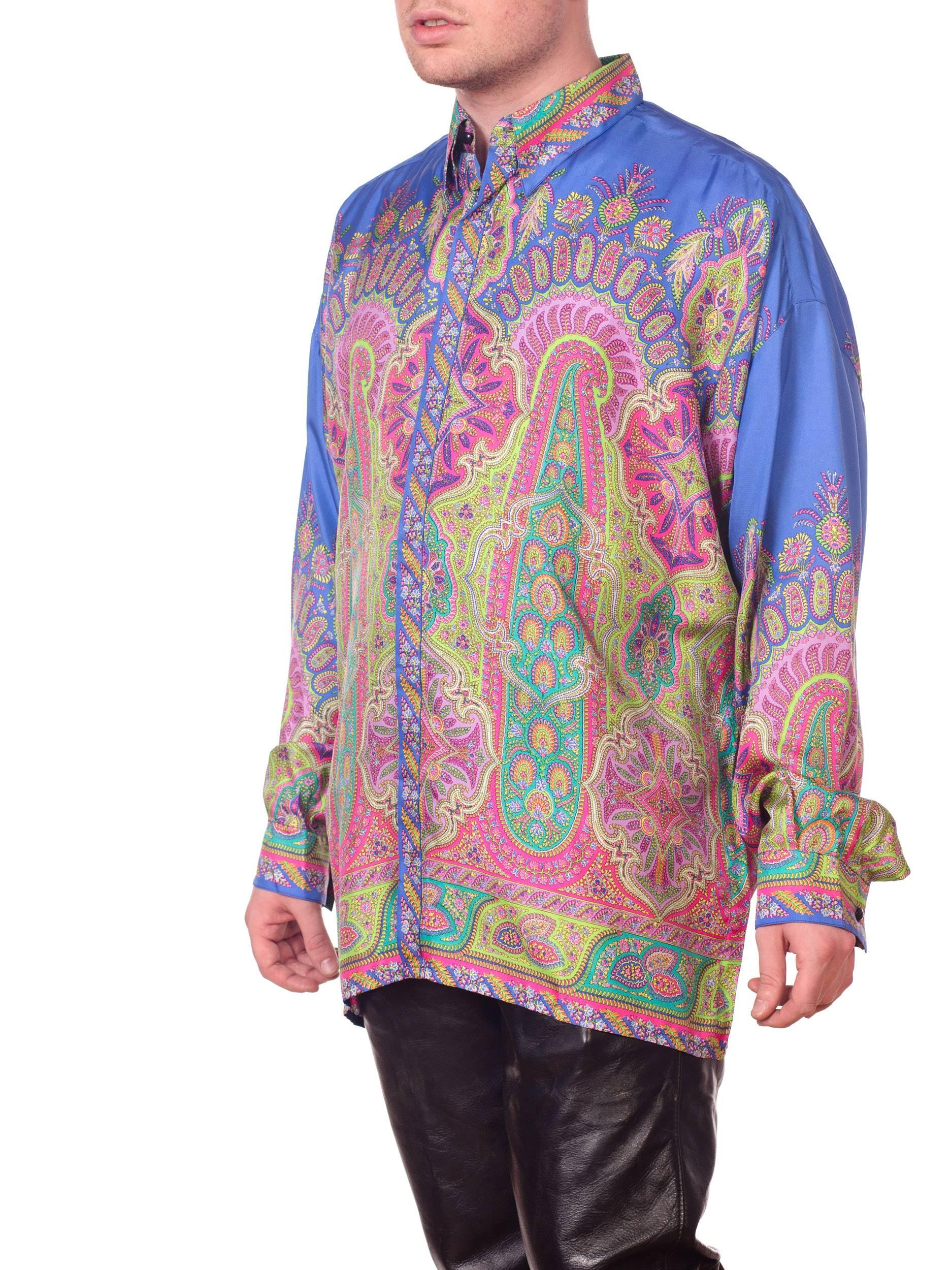 1990S GIANNI VERSACE Men's Silk Paisley Shirt Sz 52 2