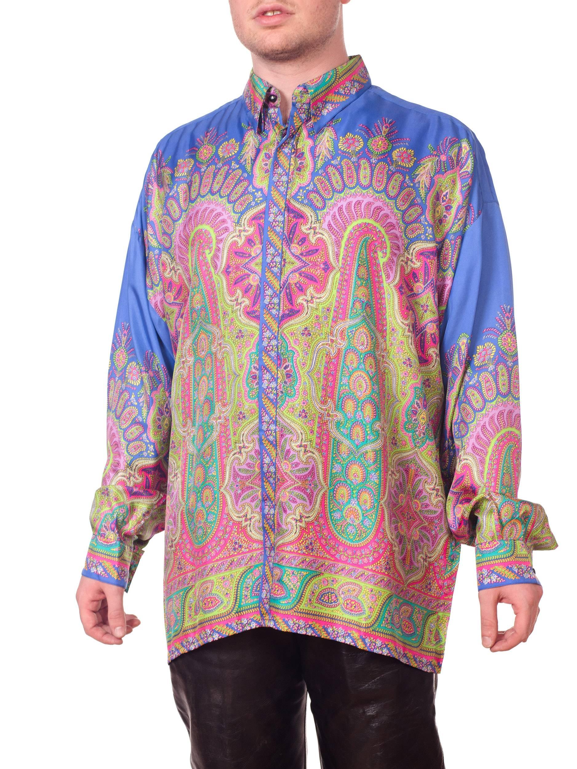 1990S GIANNI VERSACE Men's Silk Paisley Shirt Sz 52 1