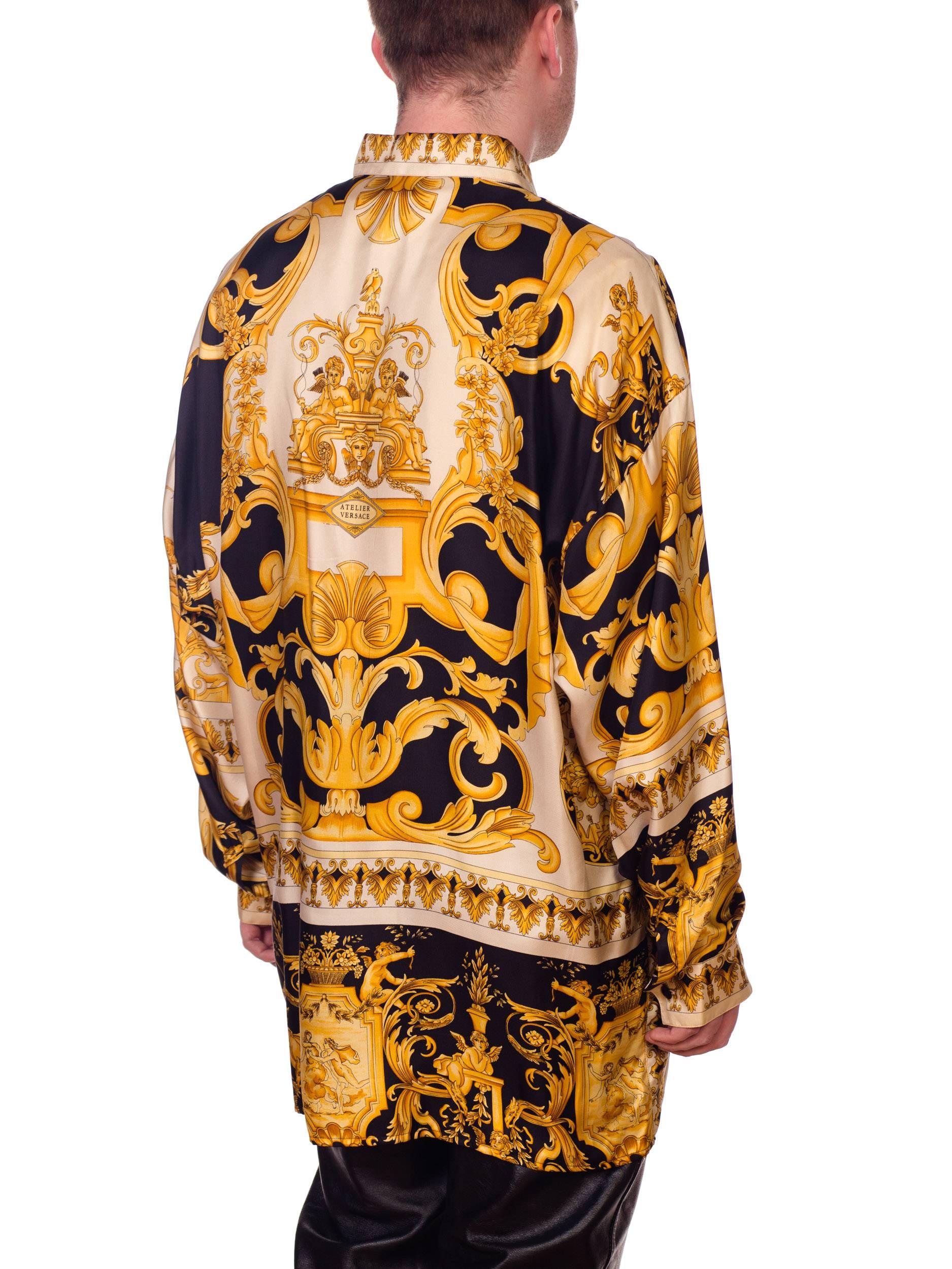 Atelier Gianni Versace Silk Gold Filigree Shirt, 1990s  3
