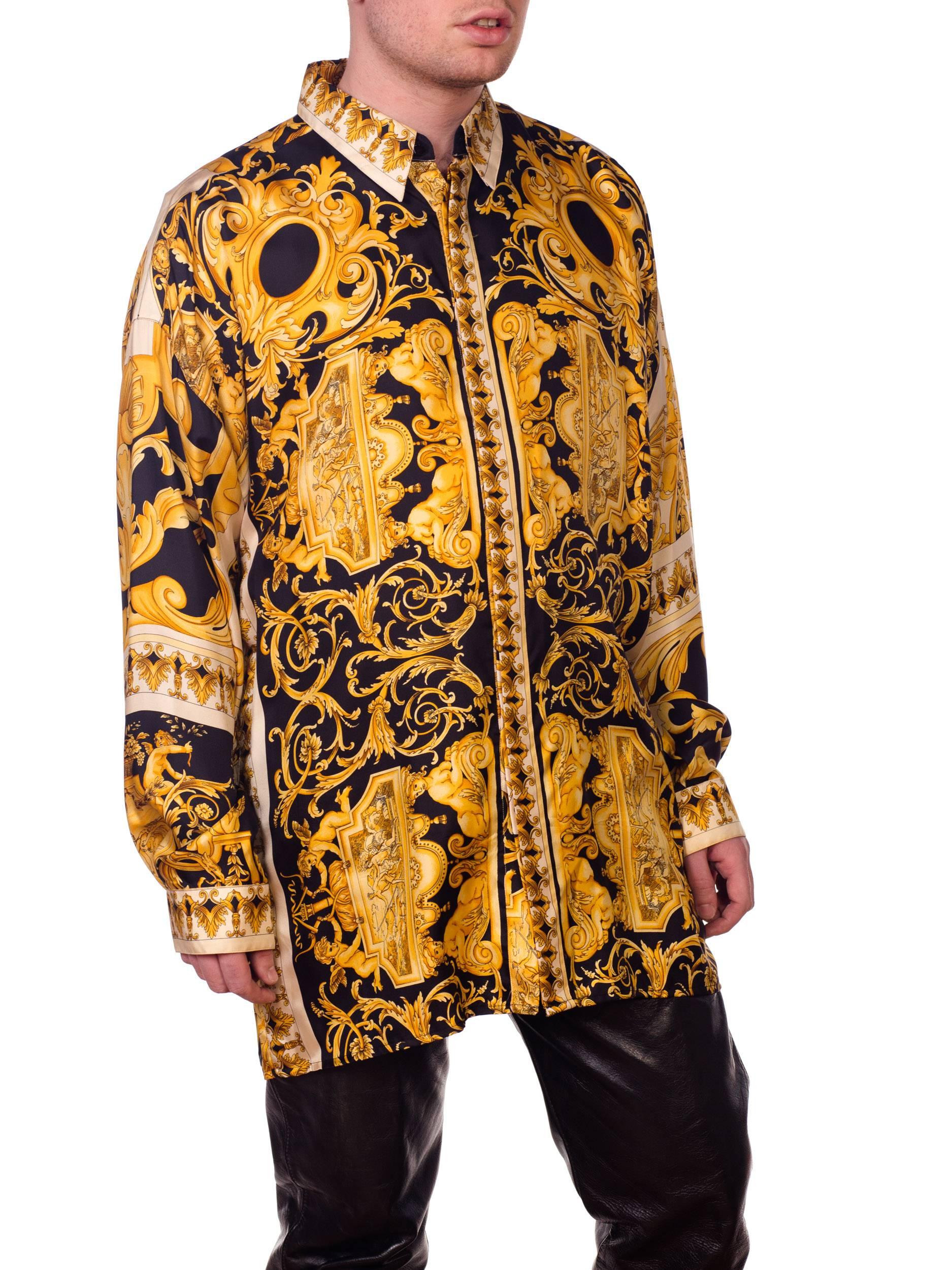 Atelier Gianni Versace Silk Gold Filigree Shirt, 1990s  4