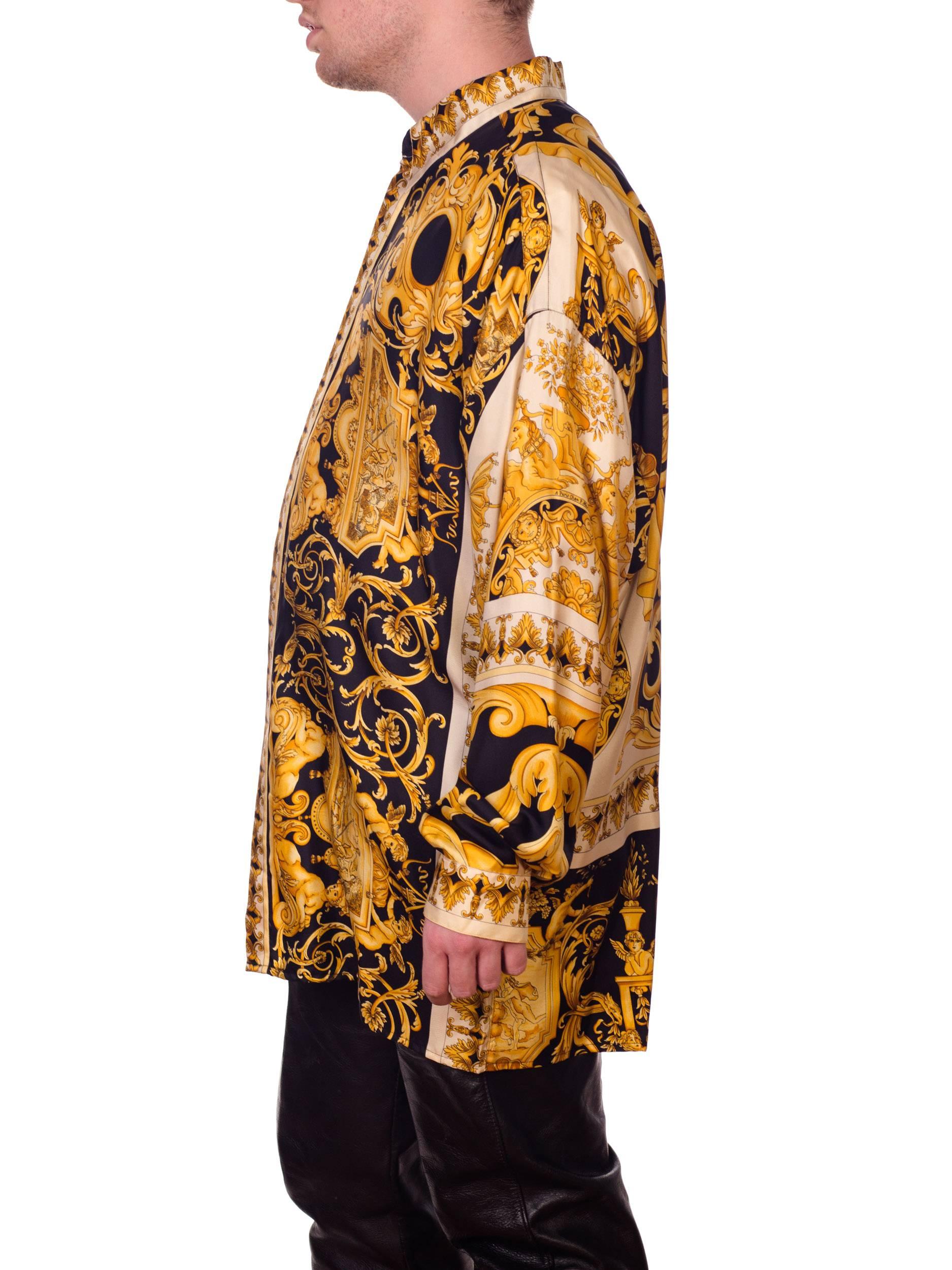 Atelier Gianni Versace Silk Gold Filigree Shirt, 1990s  2