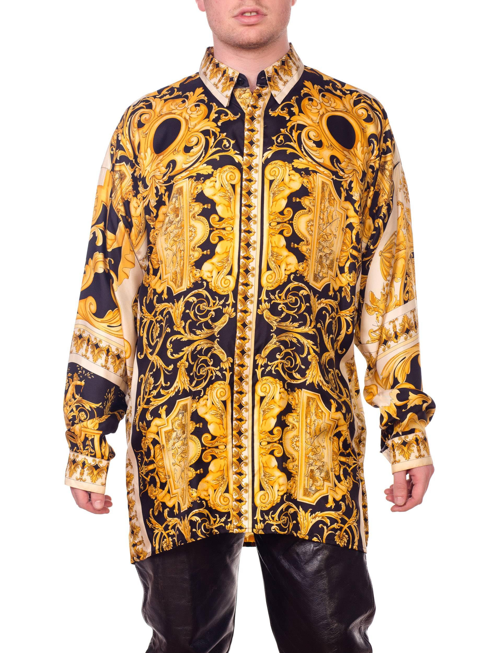 Atelier Gianni Versace Silk Gold Filigree Shirt, 1990s  In Excellent Condition In New York, NY