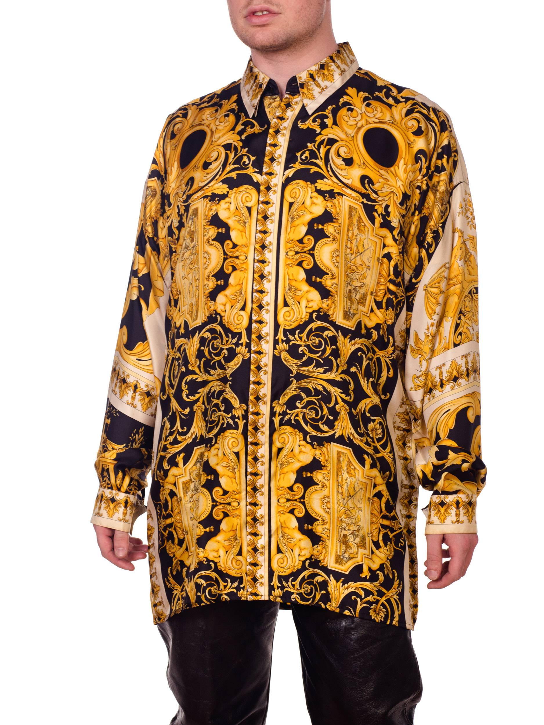 Women's or Men's Atelier Gianni Versace Silk Gold Filigree Shirt, 1990s 