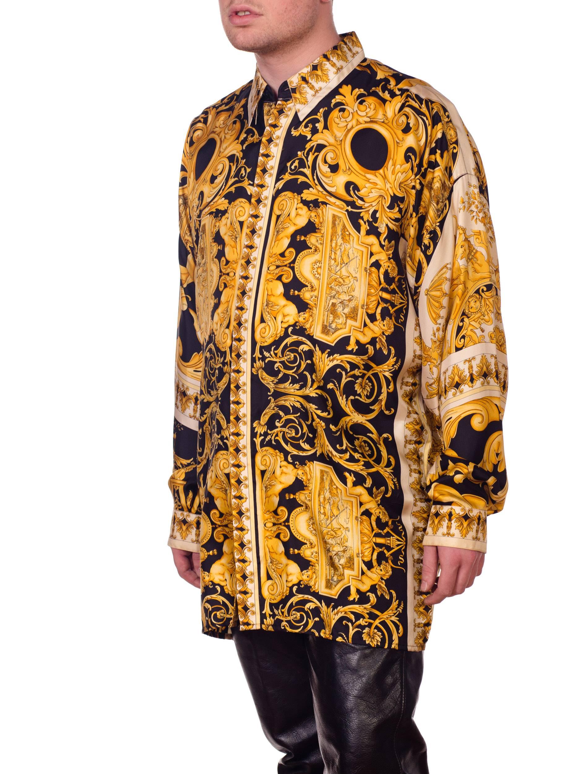Atelier Gianni Versace Silk Gold Filigree Shirt, 1990s  1