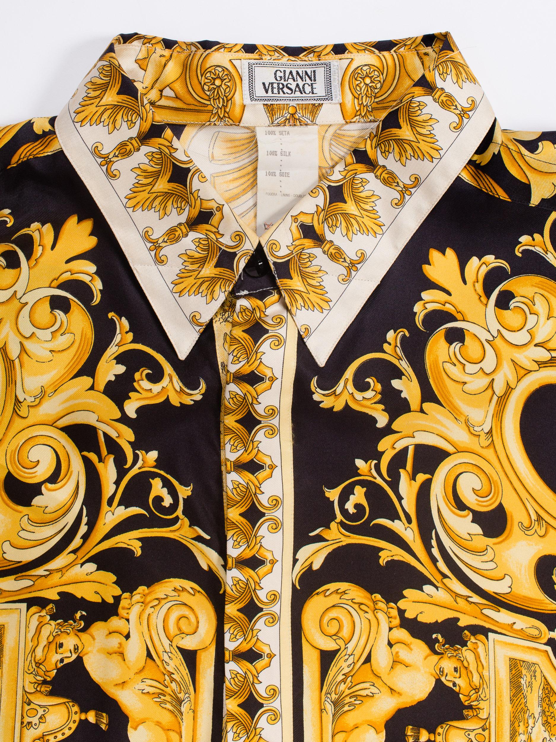 Atelier Gianni Versace Silk Gold Filigree Shirt, 1990s  5
