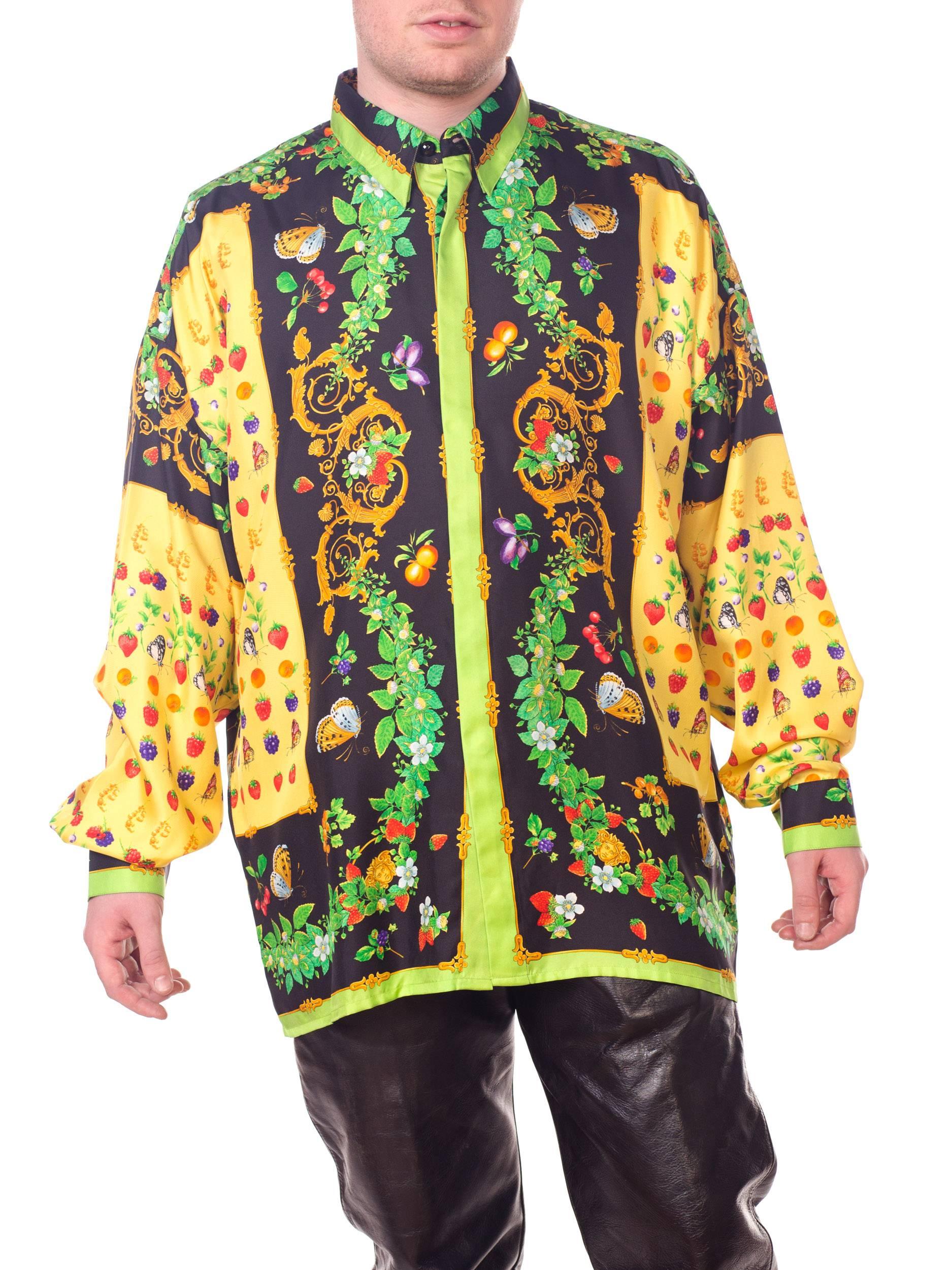1990s Gianni Versace Garden Beatles and Fruit Baroque Silk Shirt 1