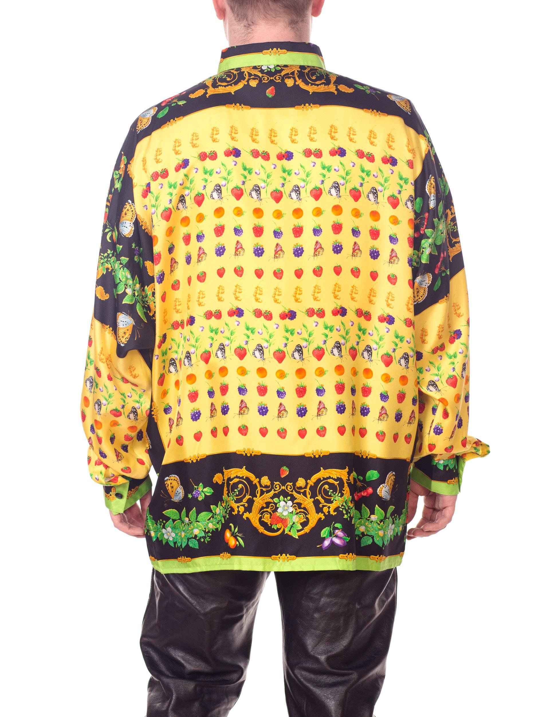 1990s Gianni Versace Garden Beatles and Fruit Baroque Silk Shirt 4