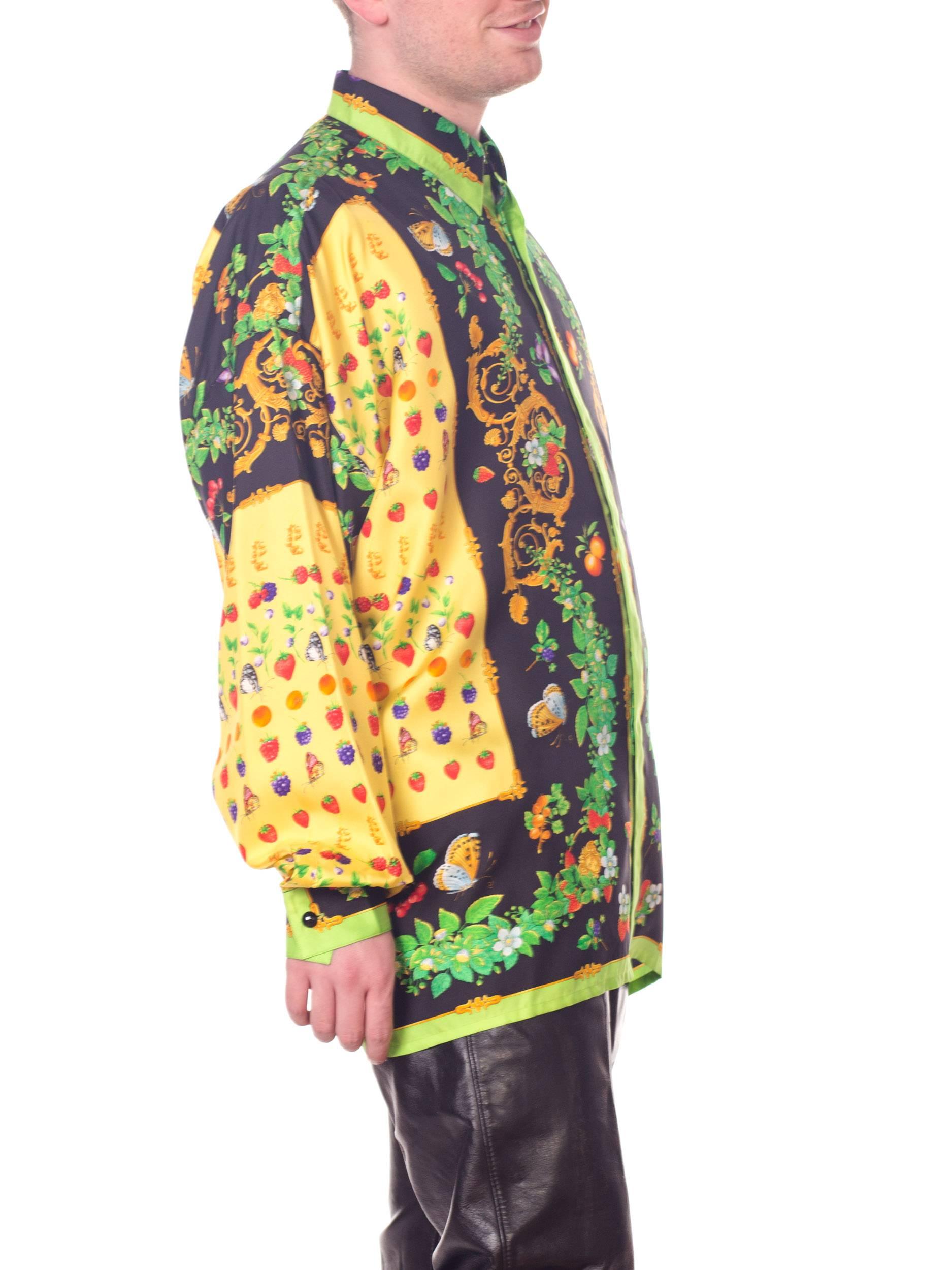 1990s Gianni Versace Garden Beatles and Fruit Baroque Silk Shirt 6