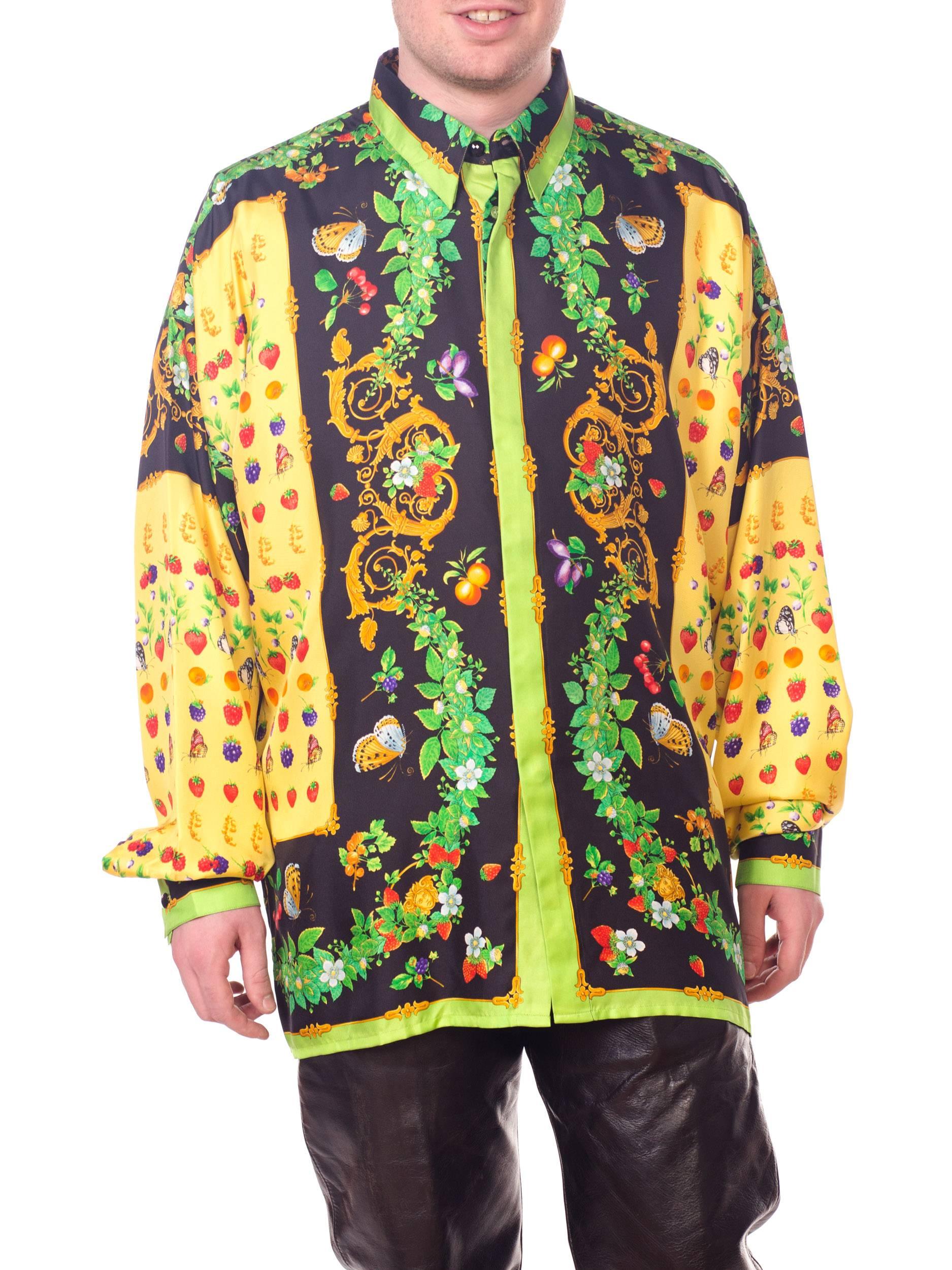 1990s Gianni Versace Garden Beatles and Fruit Baroque Silk Shirt 7