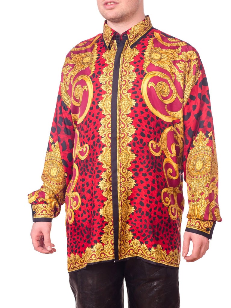 Gianni Versace early 1990s Mens Red Baroque Leopard Print Silk Shirt at ...