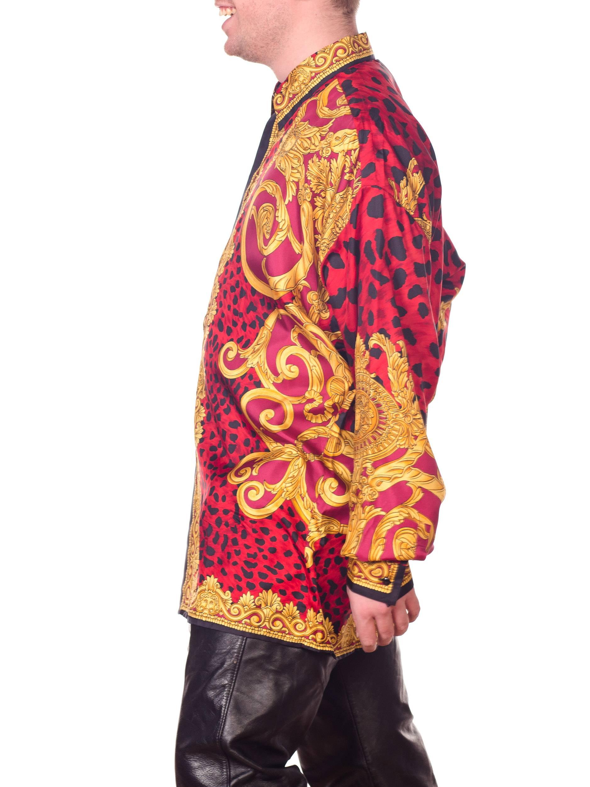 Gianni Versace early 1990s Mens Red Baroque Leopard Print Silk Shirt 2