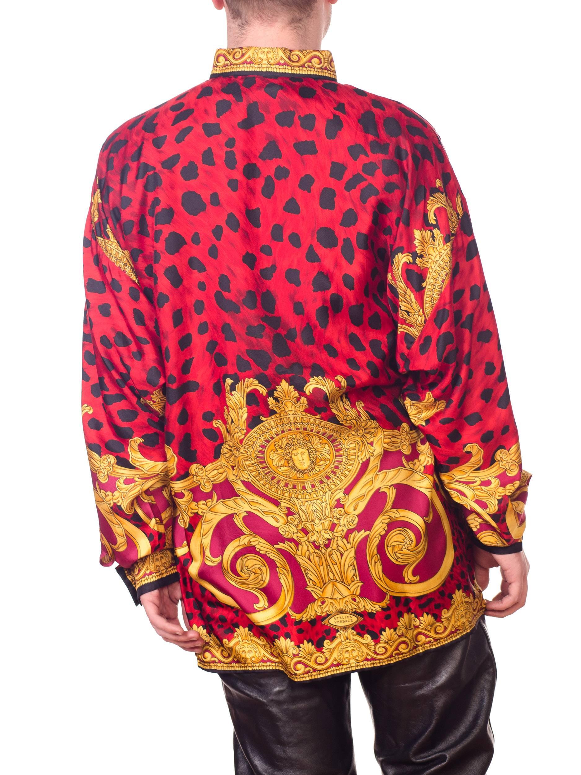 Gianni Versace early 1990s Mens Red Baroque Leopard Print Silk Shirt 3