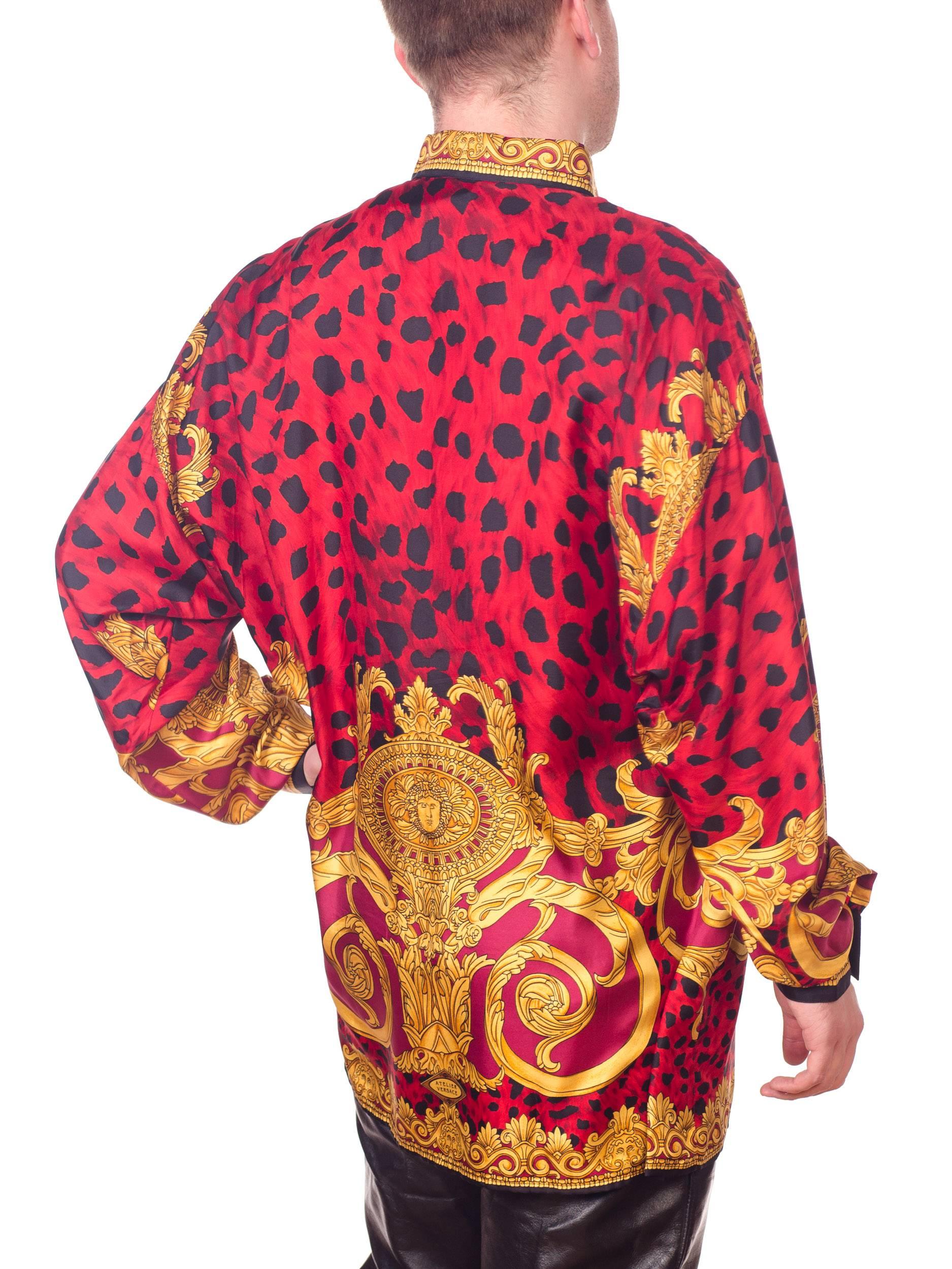Gianni Versace early 1990s Mens Red Baroque Leopard Print Silk Shirt 4