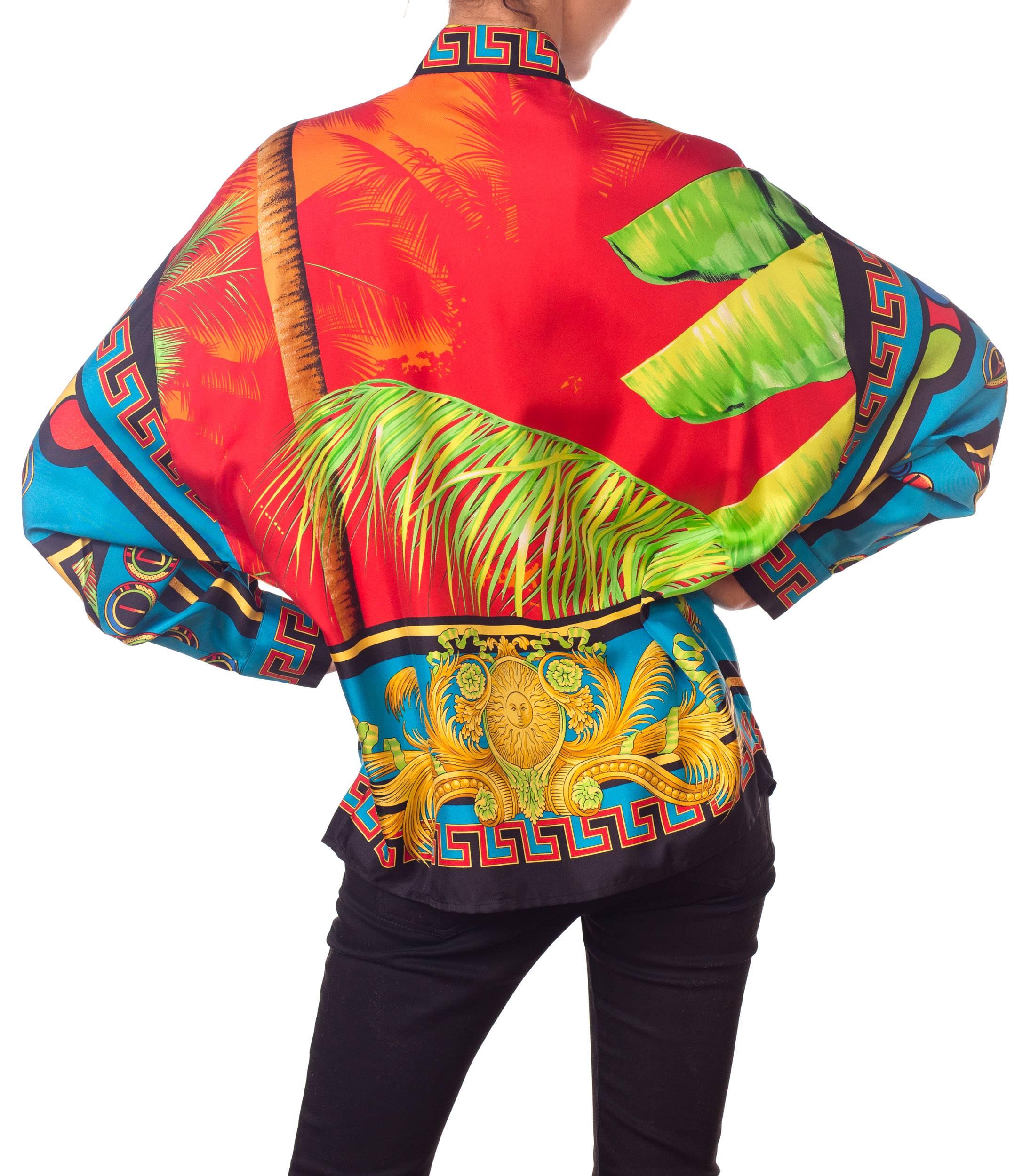 1990S GIANNI VERSACE Miami South Beach Collection Palm Print Silk Shirt 1