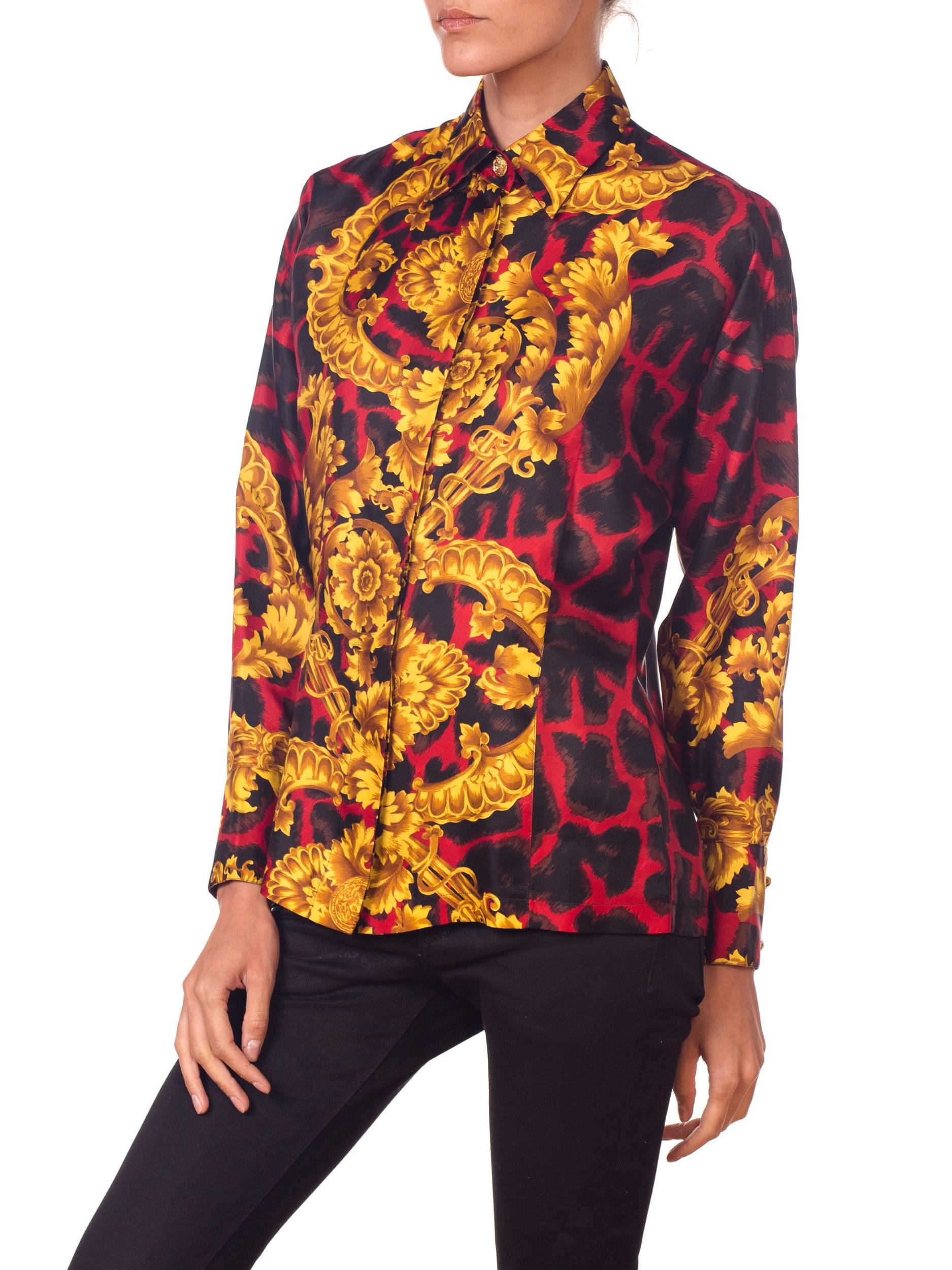 1990S GIANNI VERSACE Red Leopard Baroque Silk Shirt 1