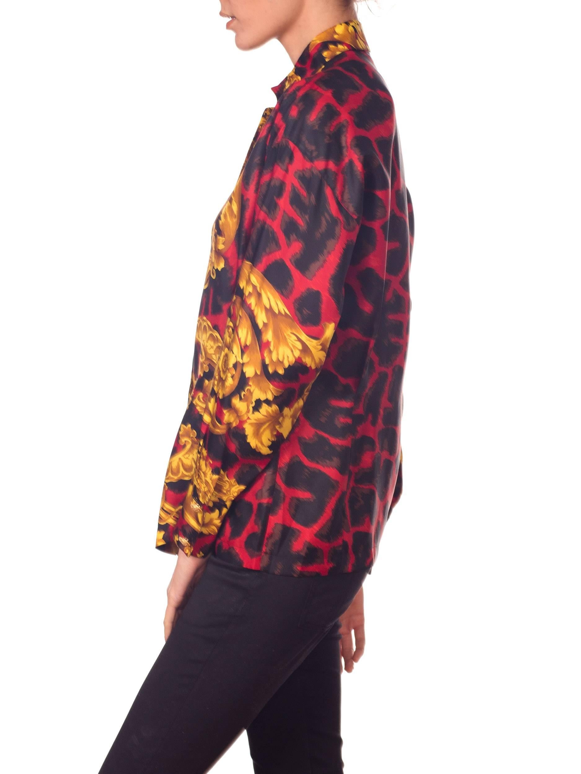 1990S GIANNI VERSACE Red Leopard Baroque Silk Shirt 2