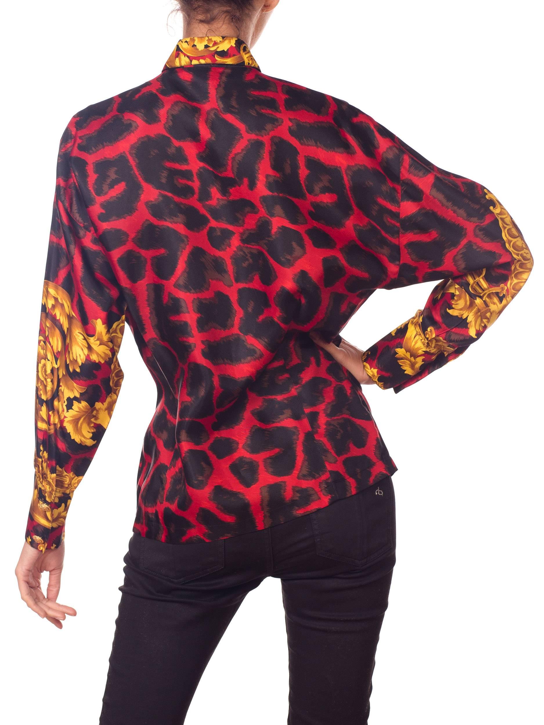 1990S GIANNI VERSACE Red Leopard Baroque Silk Shirt 3