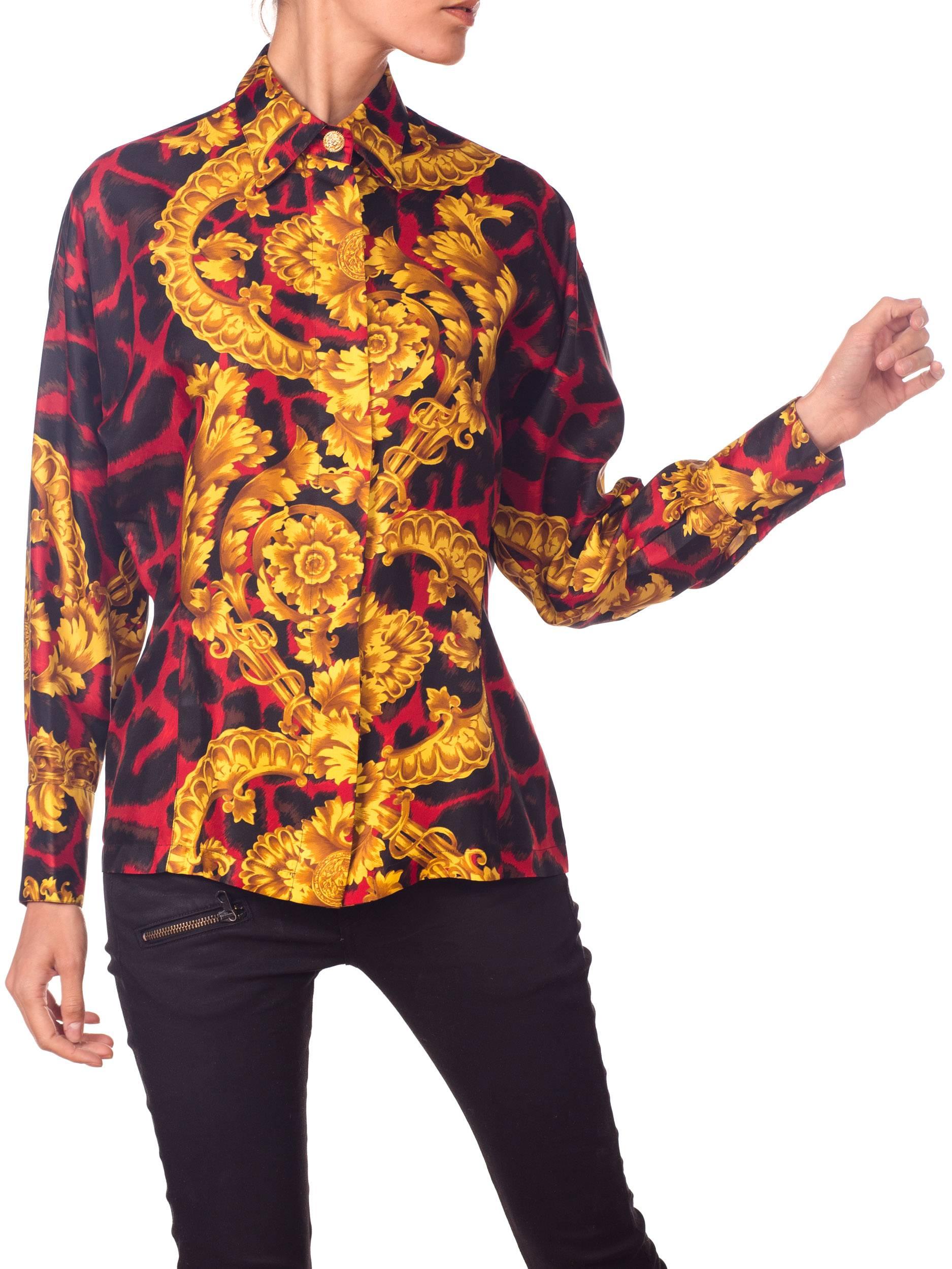 1990S GIANNI VERSACE Red Leopard Baroque Silk Shirt 4