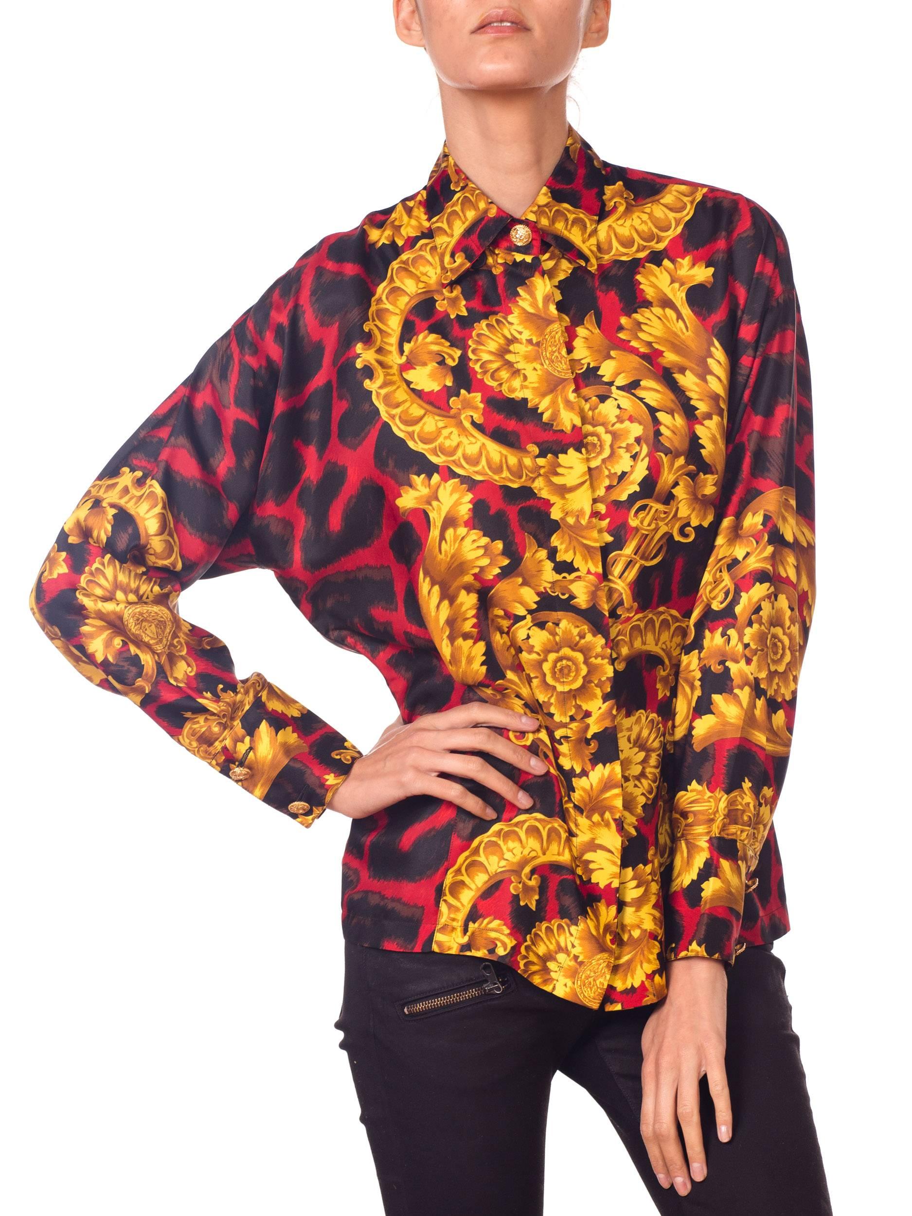 1990S GIANNI VERSACE Red Leopard Baroque Silk Shirt 5