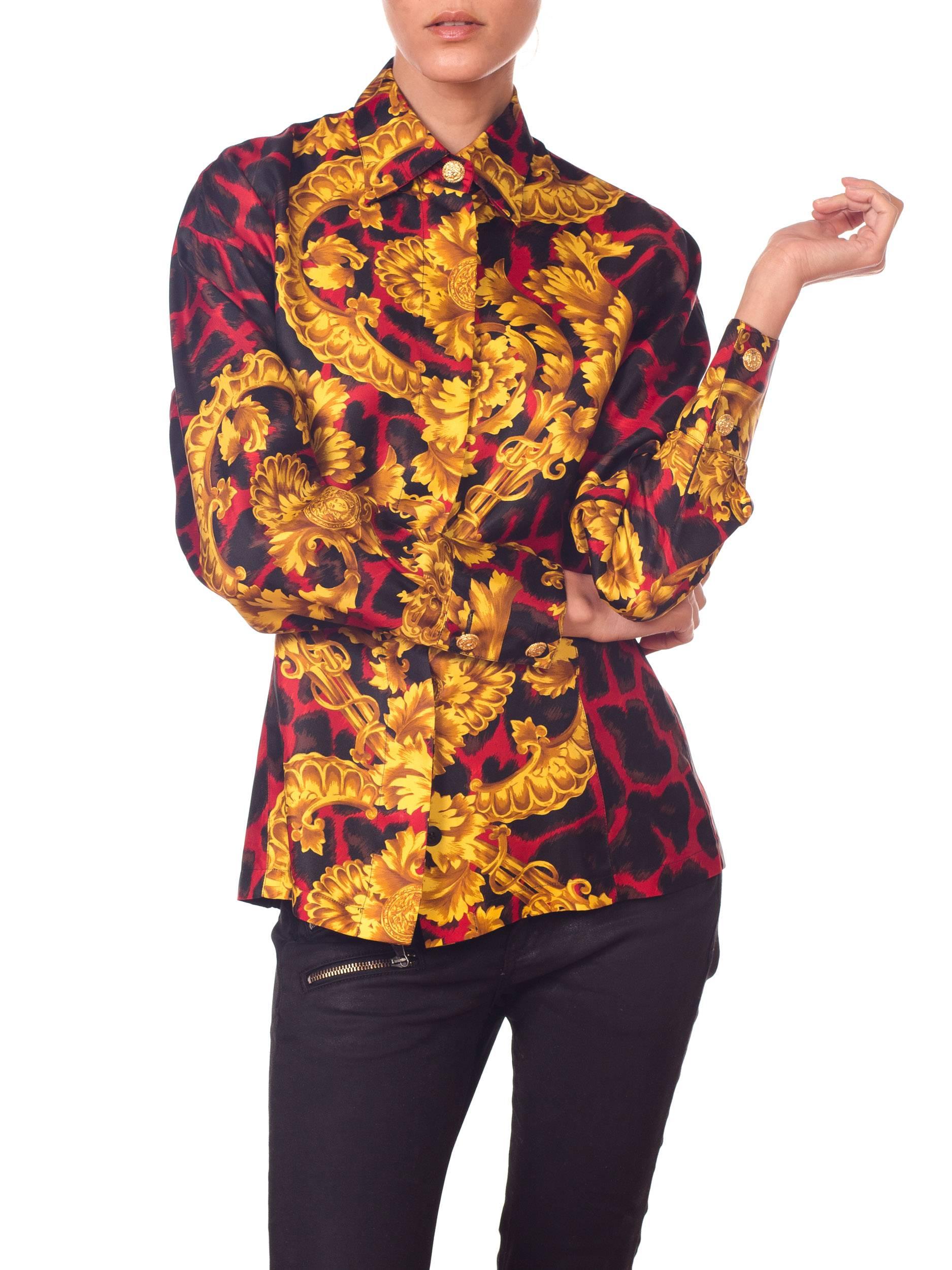 1990S GIANNI VERSACE Red Leopard Baroque Silk Shirt 6