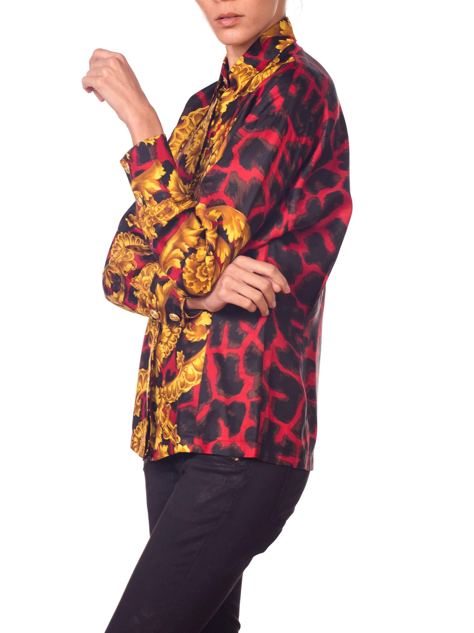 1990S GIANNI VERSACE Red Leopard Baroque Silk Shirt 7