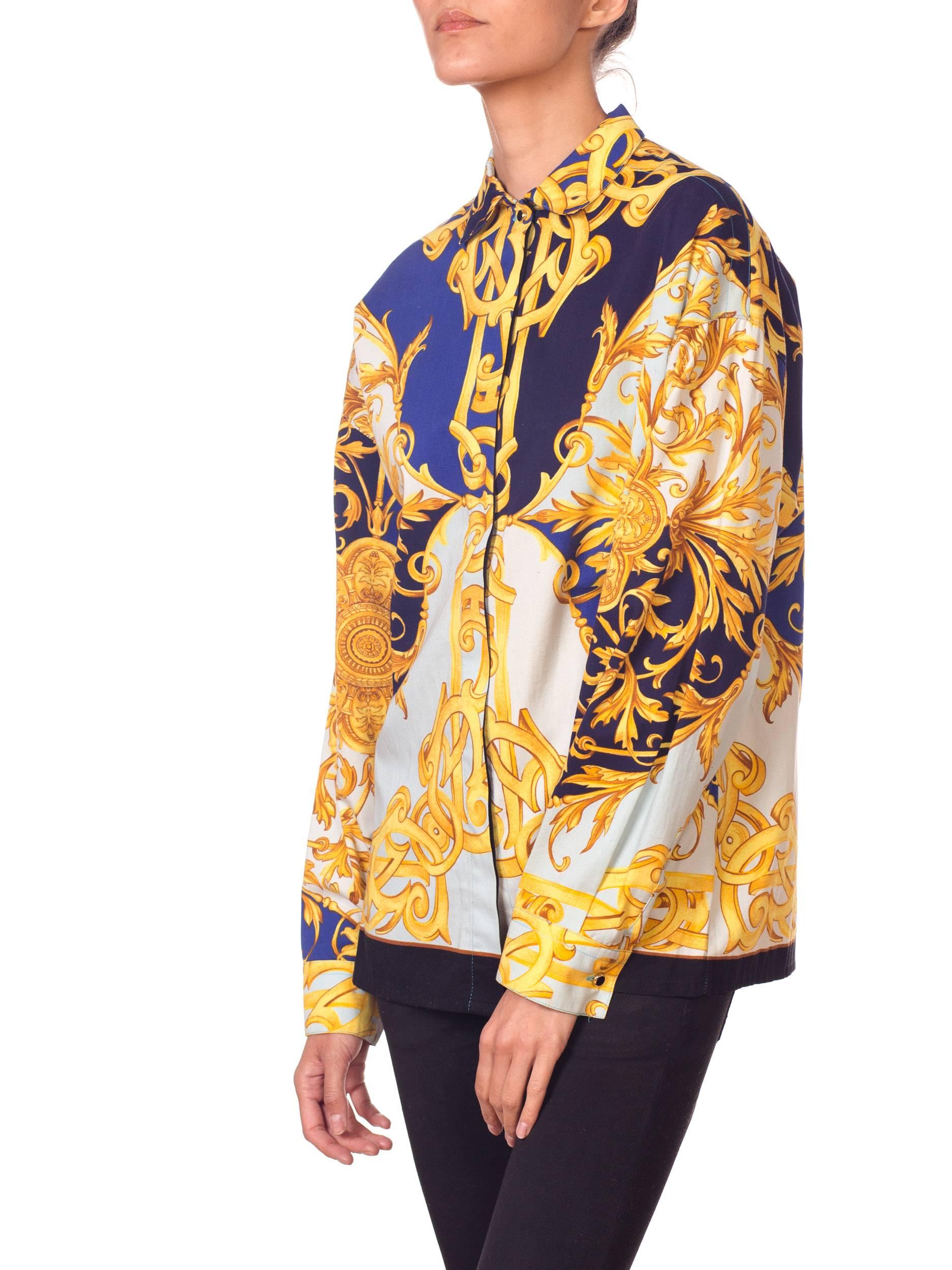 1990s Versus by Versace Cotton Sateen Gold Baroque Shirt 2