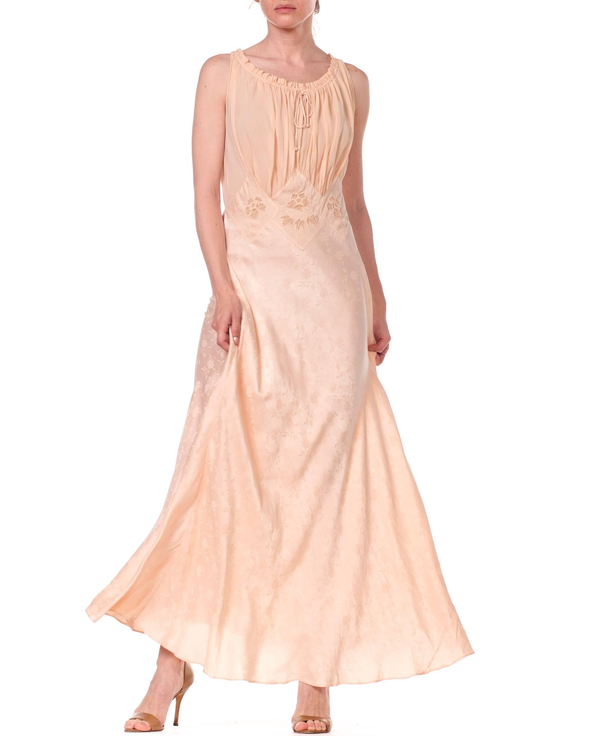 1930s Bias Cut Silk Negligee with Sheer Chiffon & Hand Embroidery 4