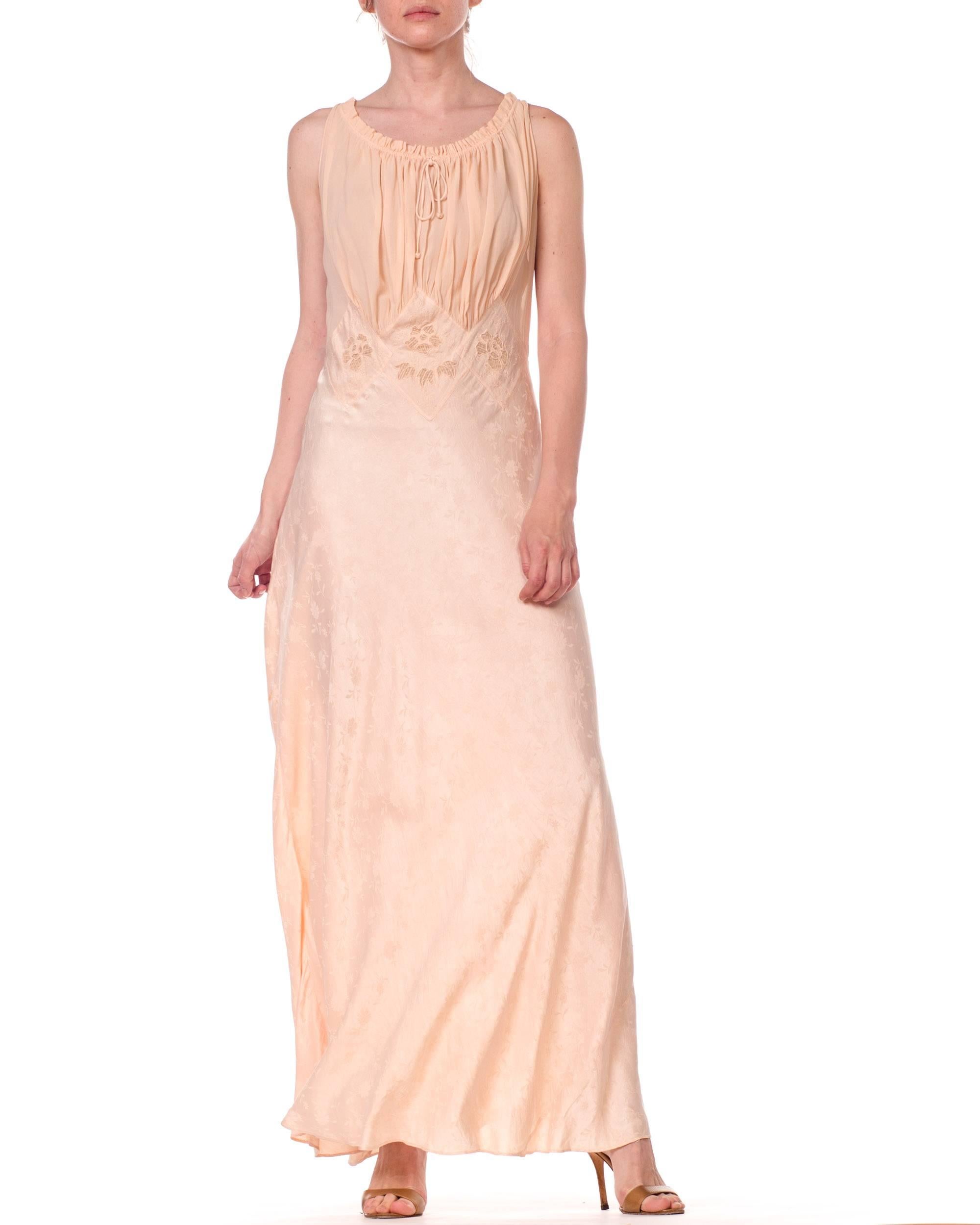 1930s Bias Cut Silk Negligee with Sheer Chiffon & Hand Embroidery 5