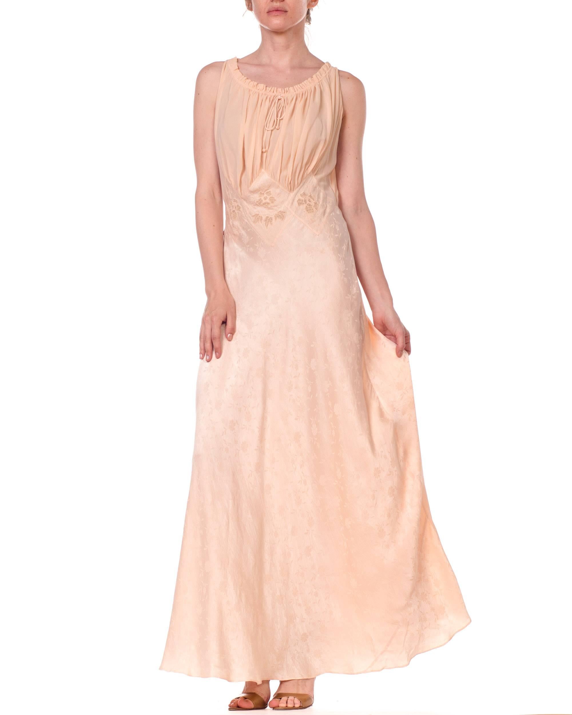 1930s Bias Cut Silk Negligee with Sheer Chiffon & Hand Embroidery 7