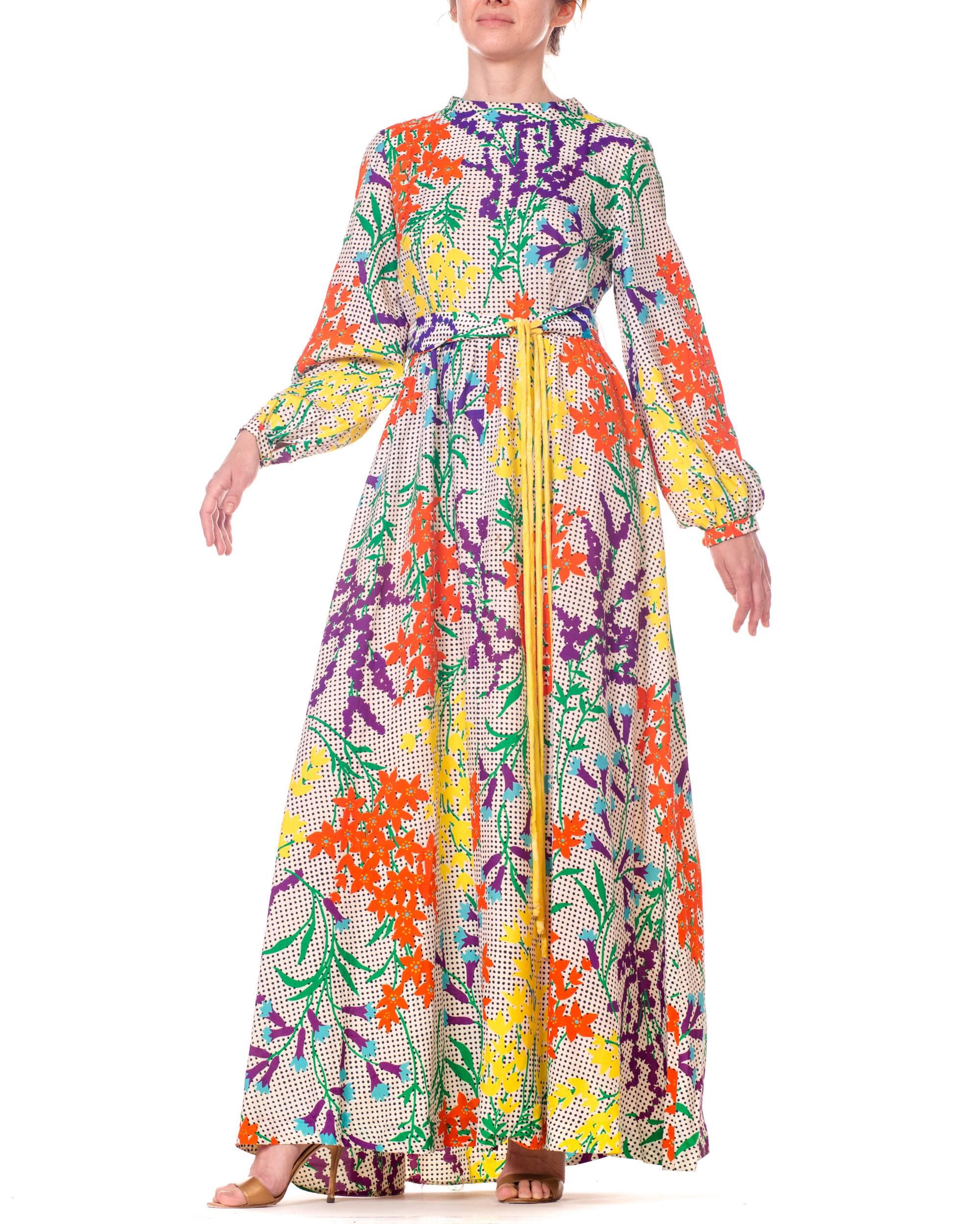 Beige 1970s Bergdorf Goodman Gucci Style MOD Floral Print Boho Maxi Dress