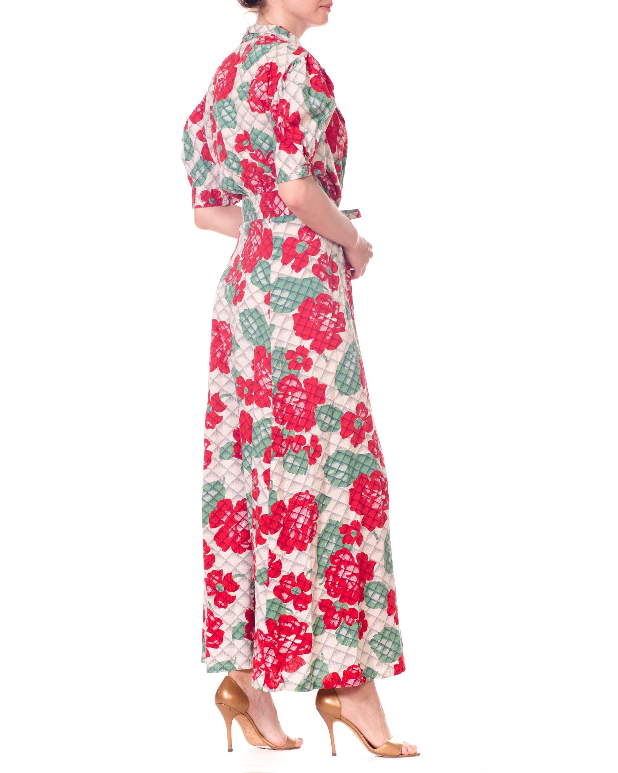Women's 1930s 1940s Cotton Floral Quilted Wrap Dress