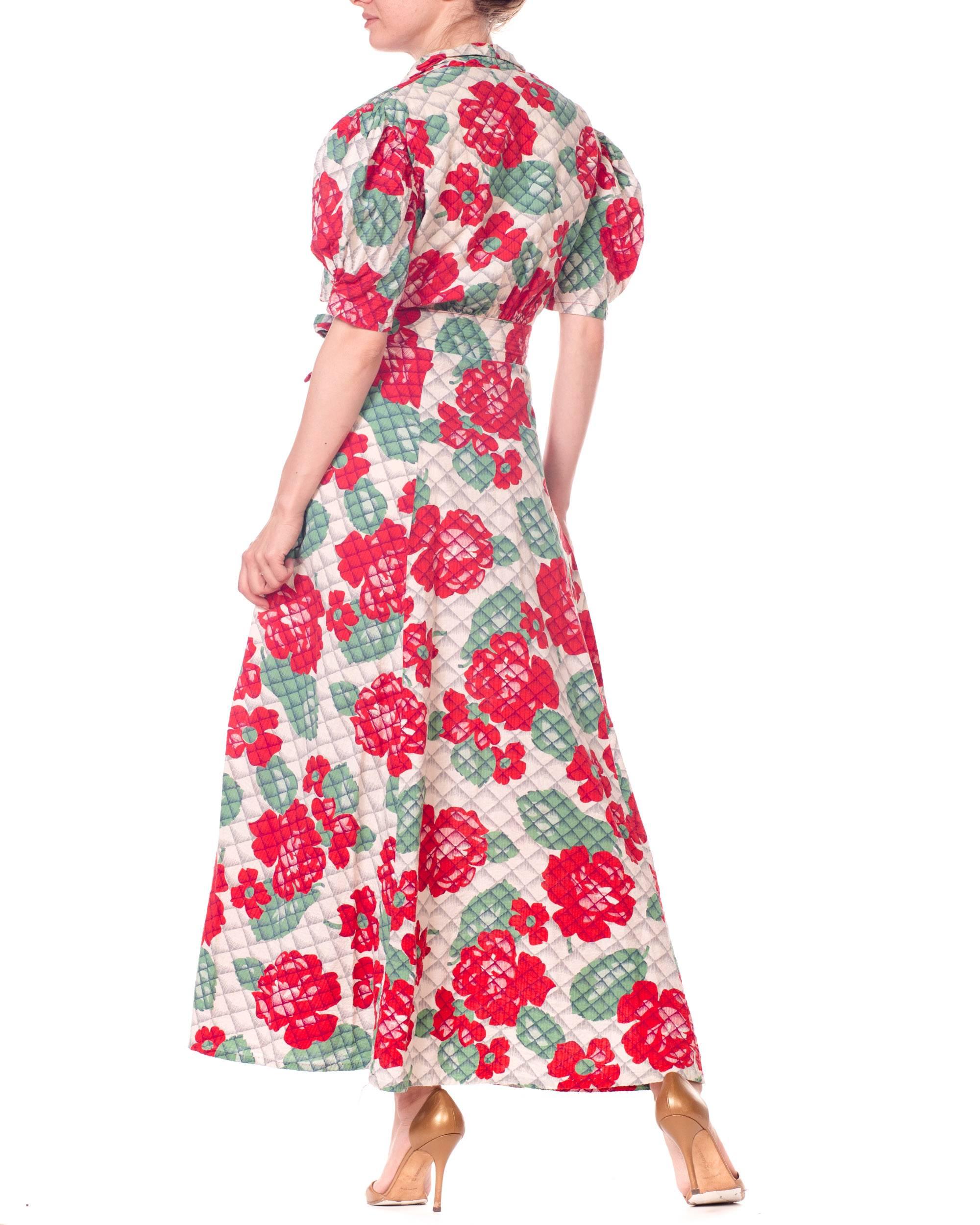 1930s 1940s Cotton Floral Quilted Wrap Dress 4