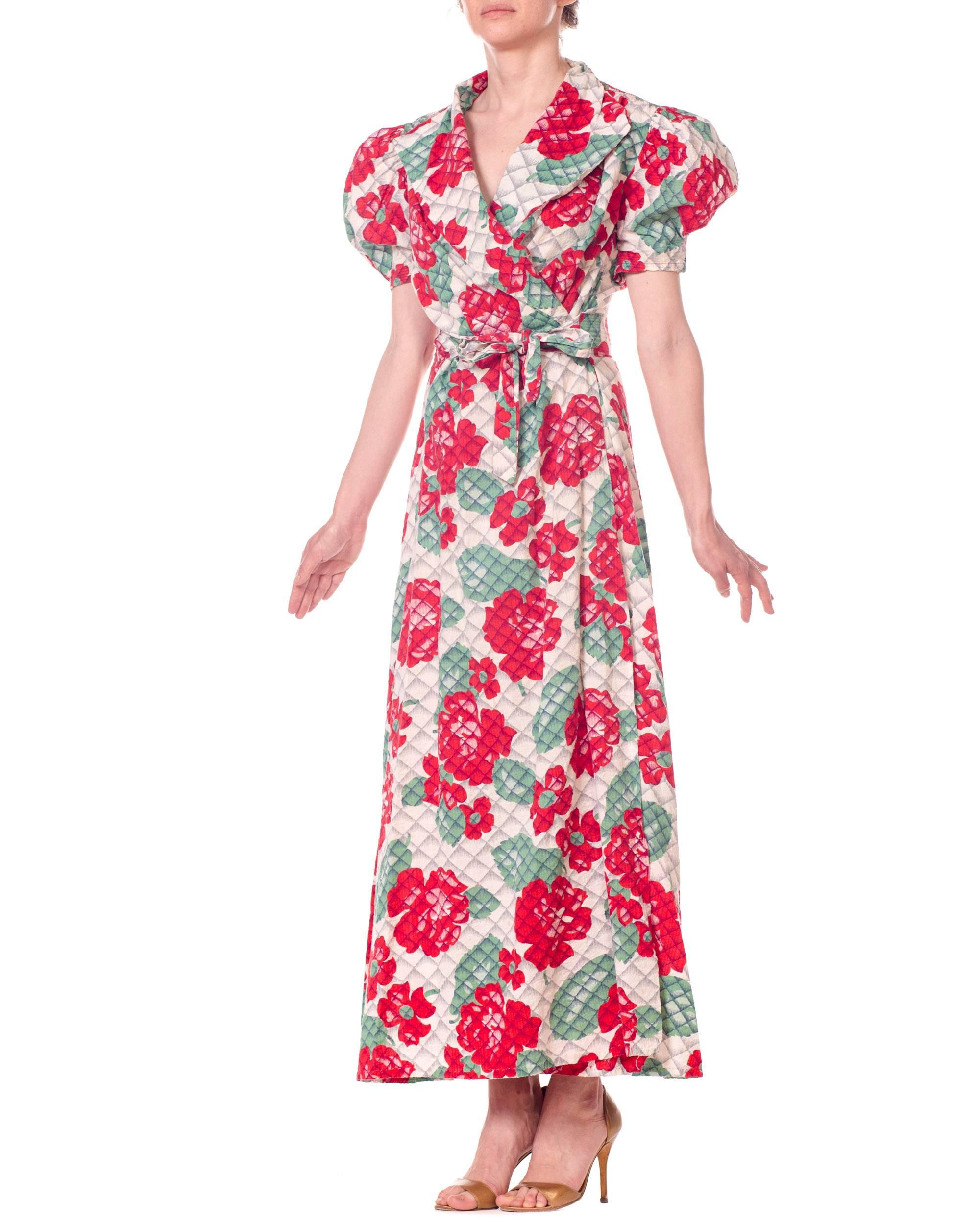 1930s 1940s Cotton Floral Quilted Wrap Dress 5