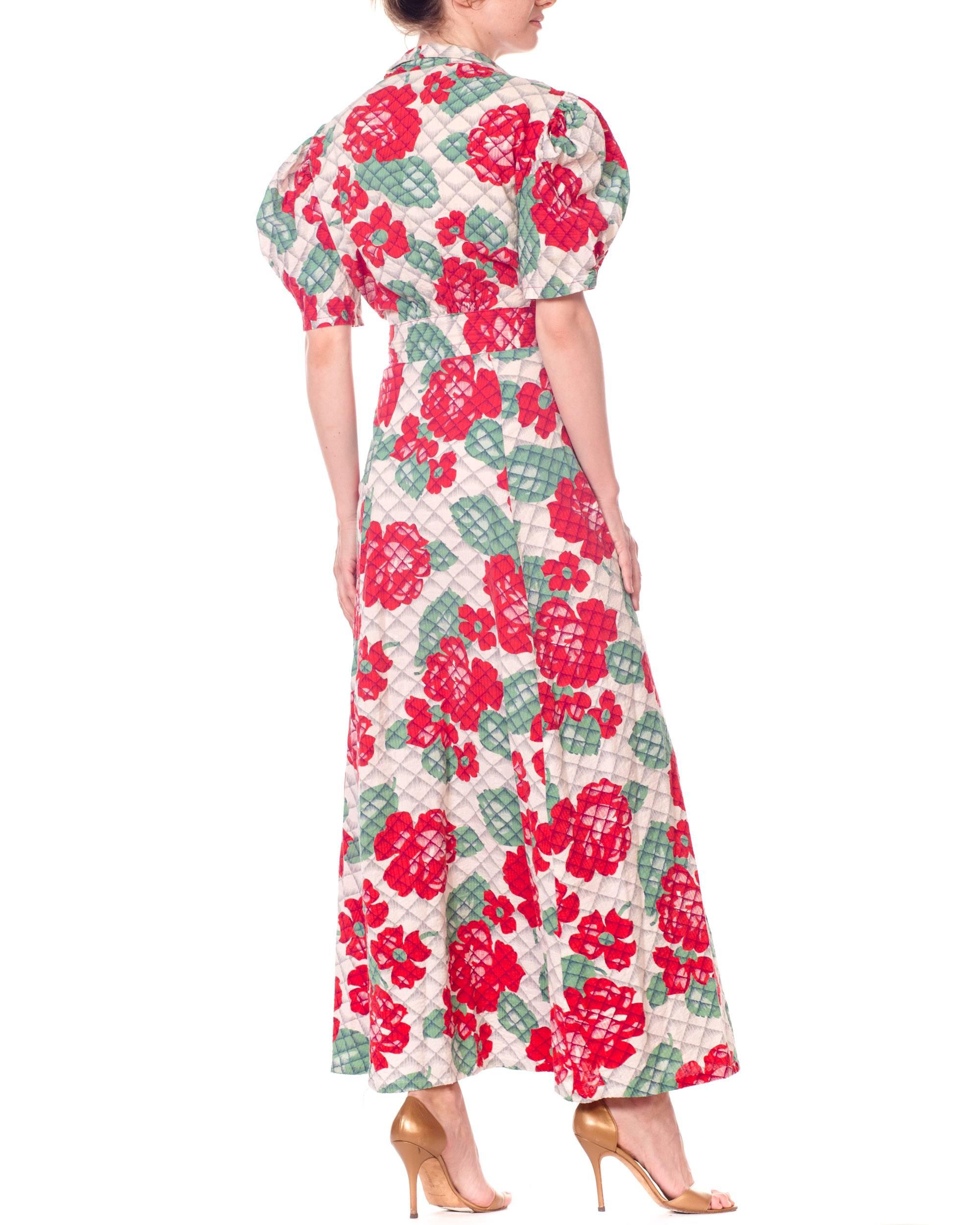 1930s 1940s Cotton Floral Quilted Wrap Dress 7