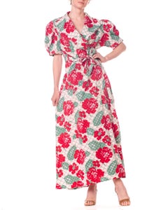 1930s 1940s Cotton Floral Quilted Wrap Dress