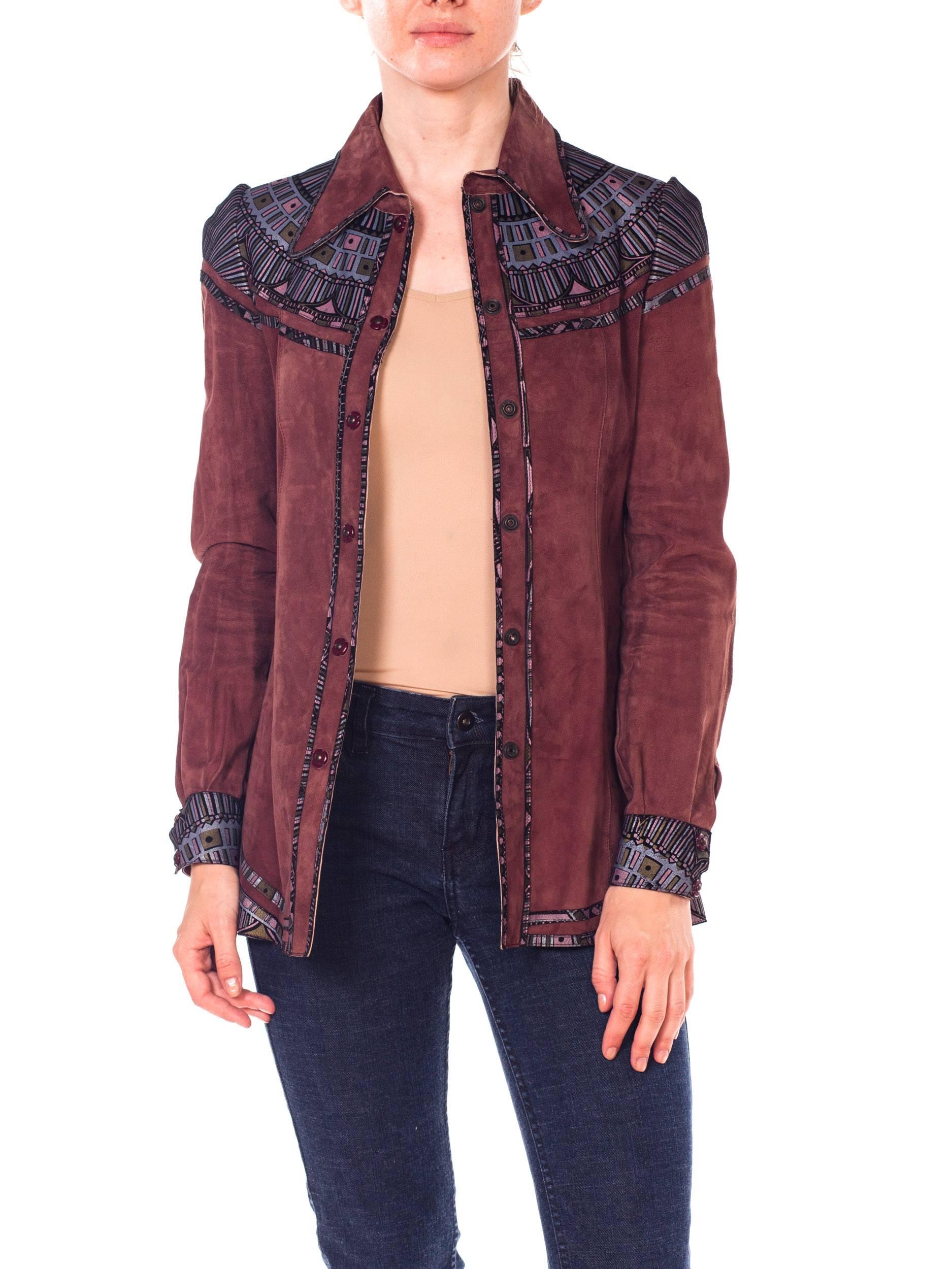 1970s Roberto Cavalli Printed Suede Leather Shirt Jacket 6