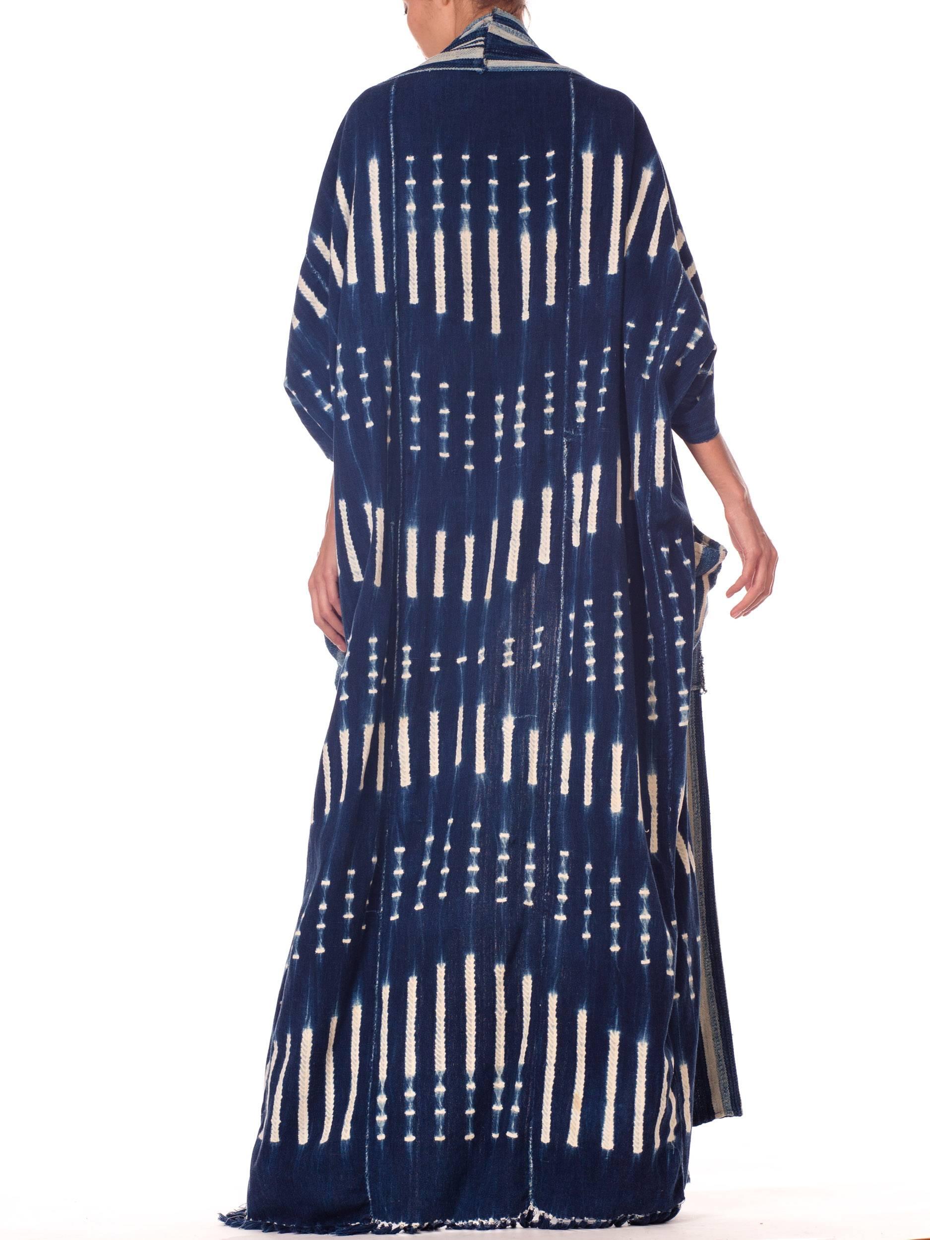 Morphew Collection African Handwoven Tie-dye Indigo Robe with Striped Collar 2